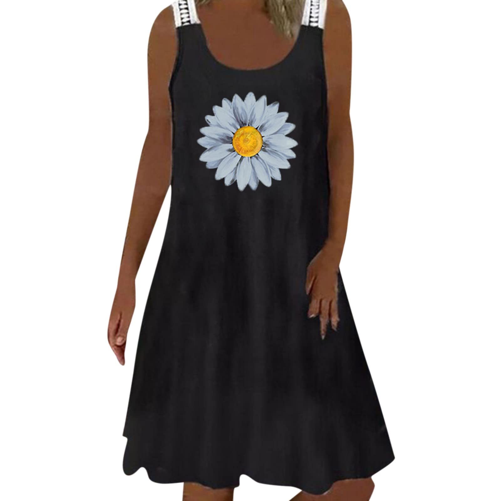 Elegant Floral Print Lace Sleeveless Swing Dress for Women - Perfect for Wedding Guest, Casual Wear & Summer Occasions