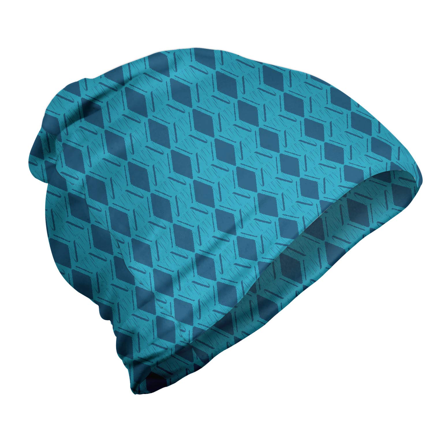 Ambesonne Unisex Beanie - Traditional Diamond Pattern Knit Hat for Men & Women - Warm Winter Beanie for Hiking, Skiing, and Outdoor Activities