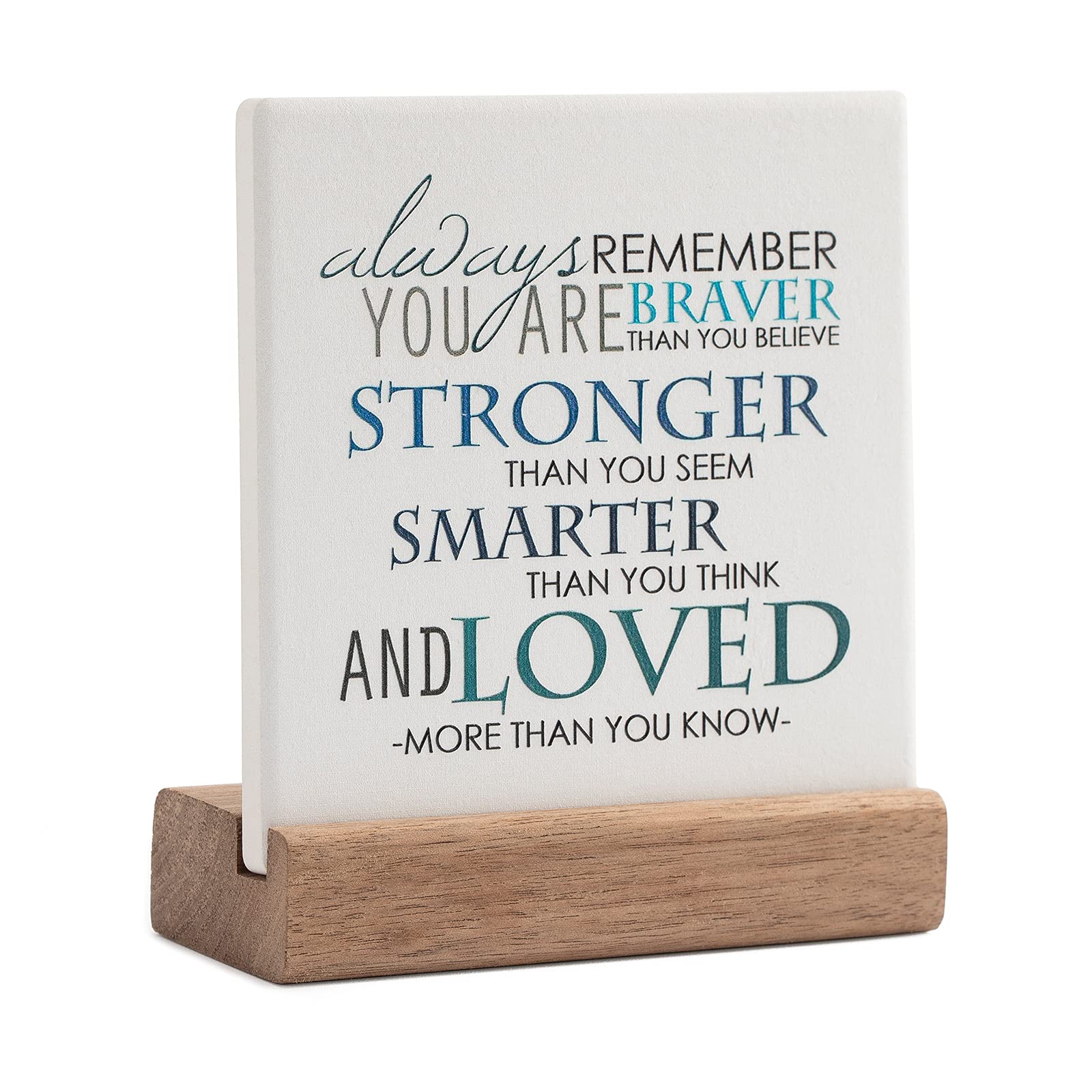 Inspirational Quote Plaque with Wooden Stand - Motivational Office Decor for Women, Best Friend, Coworker - Encouragement Gift for Birthday, Cheer Up, Positive Vibes - Perfect for Home, Office, or Desk Decor (Blue)