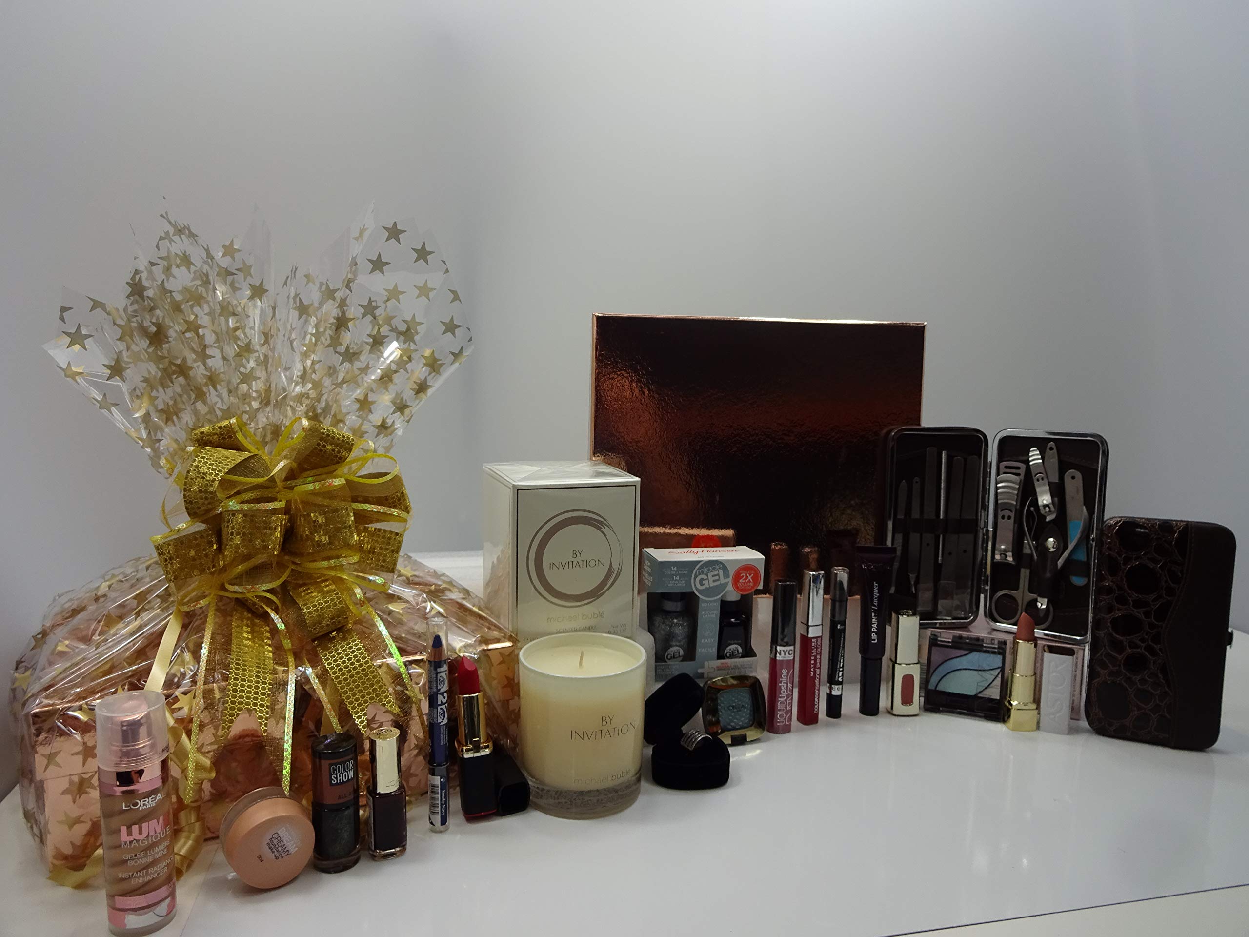 Luxury Beauty Gift Set for Women - Michael Buble Scented Candle, Makeup Collection, Manicure Kit & Crystal Ring in Elegant Gift Box | Perfect Birthday, Anniversary & Valentine's Day Present
