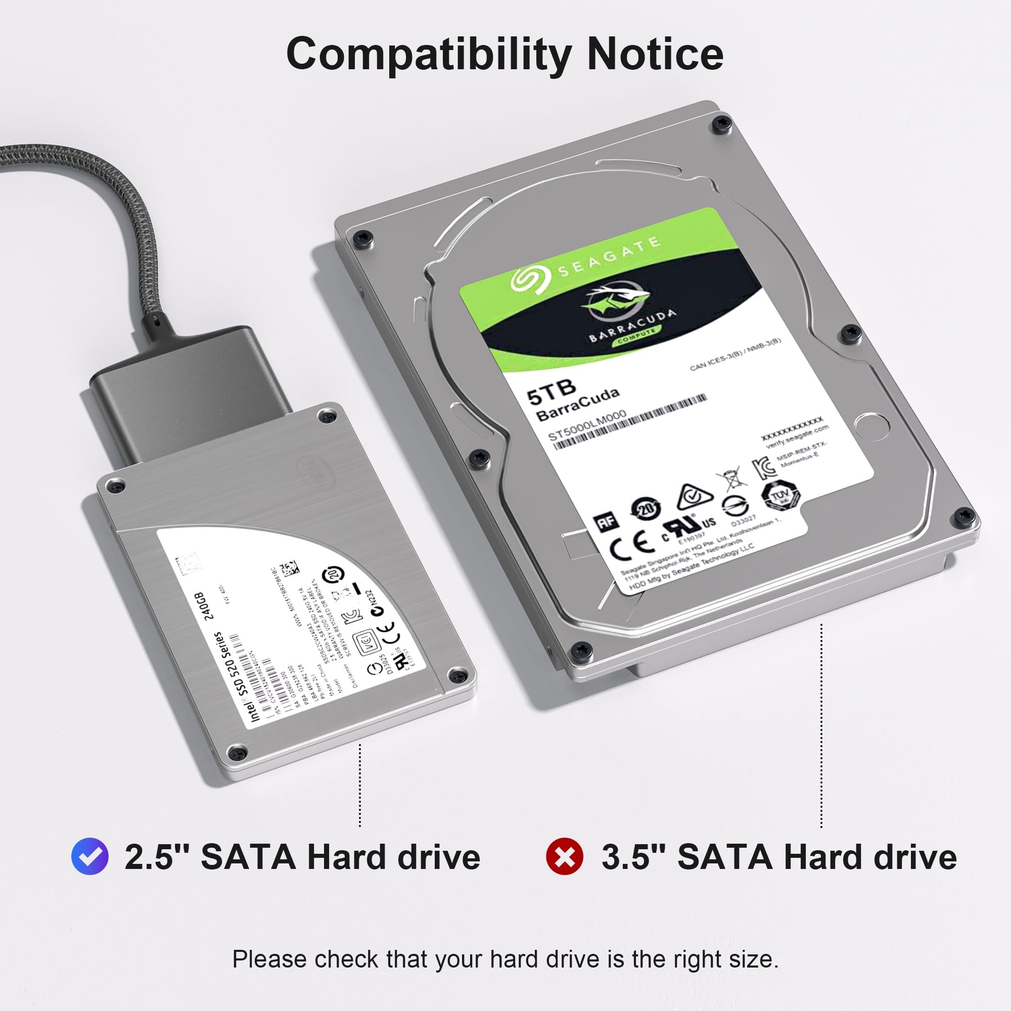 Basesailor SATA to USB Adapter Cable - USB C/A to 2.5