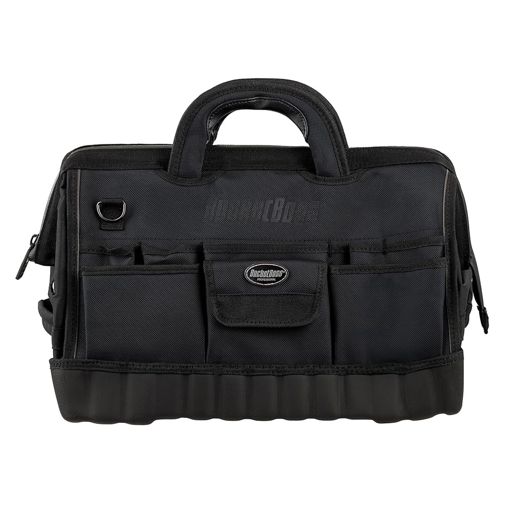 Bucket Boss Pro Gatemouth 18-Pocket Tool Bag - Heavy Duty Professional Series (64018) for Electricians, Contractors & DIY Home Improvement Projects