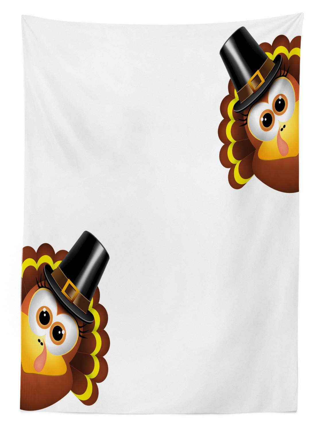 Ambesonne Turkey Themed Outdoor Tablecloth - Funny Cartoon Turkey with Pilgrim Hat Design for Thanksgiving & Autumn Feast - Waterproof Washable Picnic Table Cover 58x120 Inches (Brown Black Yellow) - Perfect for Holiday Dinners, Fall Decorations & Outdoor Gatherings