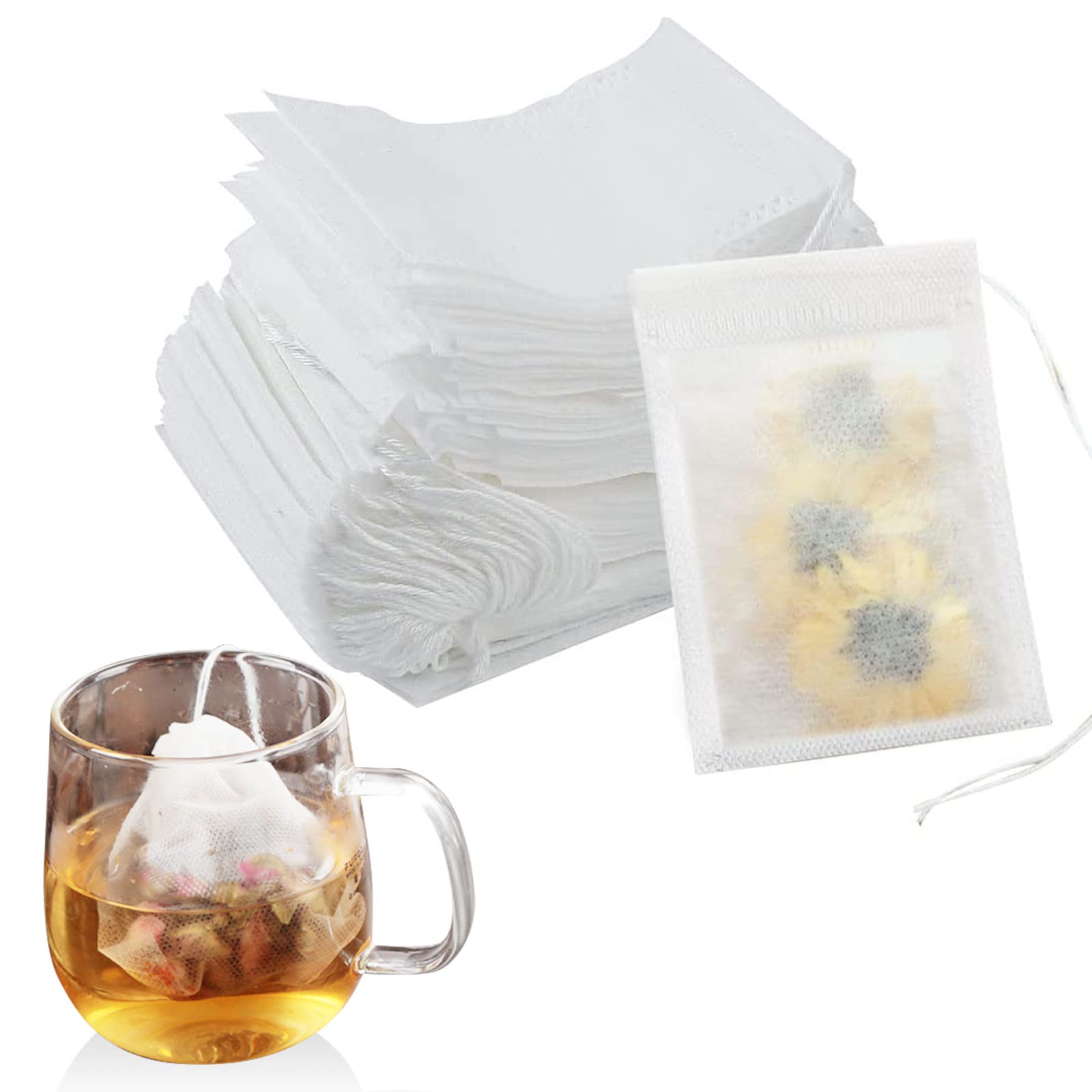 200 Count Empty Tea Bags with Drawstring - 7x9cm Disposable Tea Filter Bags for Loose Leaf Tea, Herbs, Spices, Vanilla, Lavender & Coffee - Perfect for Homemade Tea Blends, Gift Packaging & DIY Projects