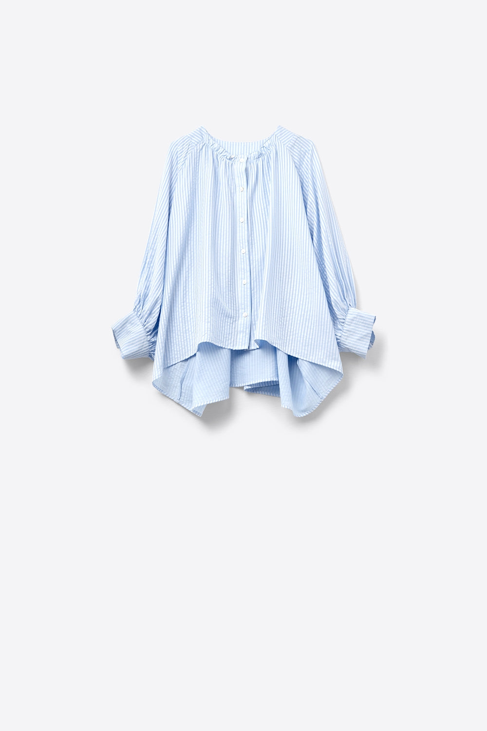 Baby Blue Balloon Sleeve Striped Blouse - Perfect for Casual Outings, Photoshoots & Special Occasions