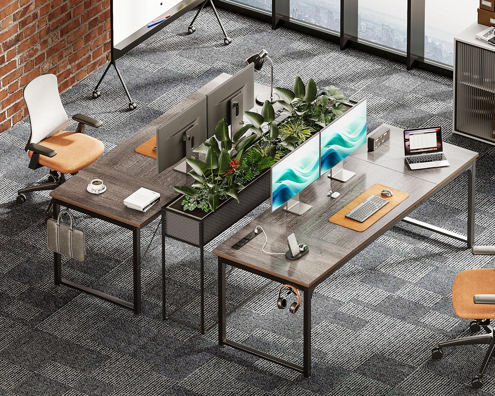 Coleshome 71 Inch Large Computer Desk with USB Ports - Sturdy Office Desk & Study Writing Table in Grey Oak - Perfect for Home Office, Gaming Setup & Student Workspace