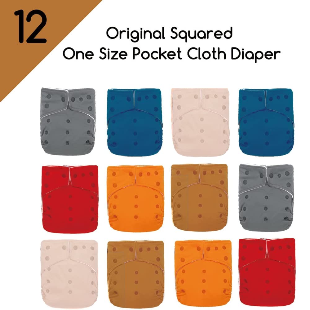 Kawaii Baby 12-Pack One Size Cloth Diapers + 24 Super Absorbent Inserts - Reusable, Double-Layer Waterproof Diapering System for Babies 8-36 lbs | Eco-Friendly, Leak-Proof for Daycare, Travel & Overnight Use