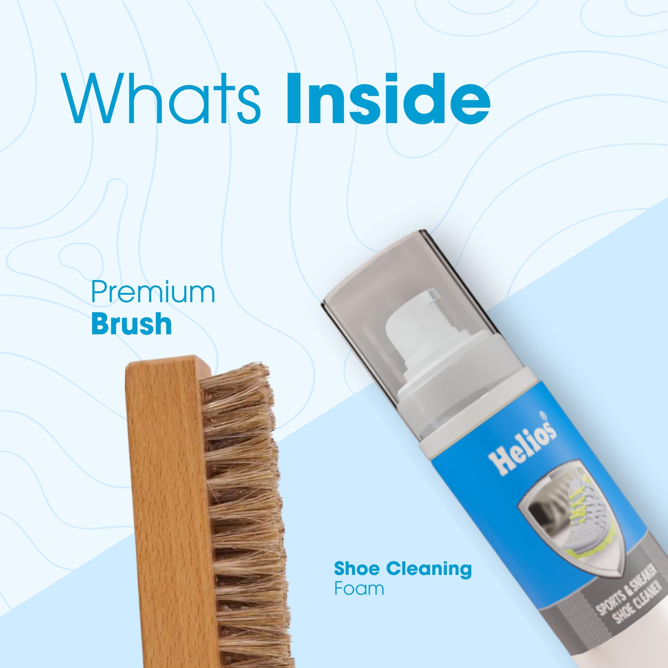 Helios Shoe Cleaning Kit - 150ml Sneaker Cleaner & Wooden Brush for Sports Shoes | Complete Sneaker Care Kit for Men & Women | Perfect for Cleaning White Shoes, Leather & Canvas Sneakers | Ideal for Gym, Running & Daily Use