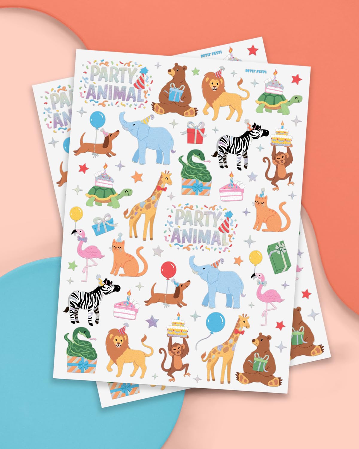 Fetti Party Animal Birthday Temporary Tattoos - 60 Foil Styles for Safari Birthday Decorations | Wild Rainbow Kids Accessories, Wild One Elephant Theme Party Favors, Baby Shower Supplies - Perfect for Birthday Parties, Baby Showers & Themed Events