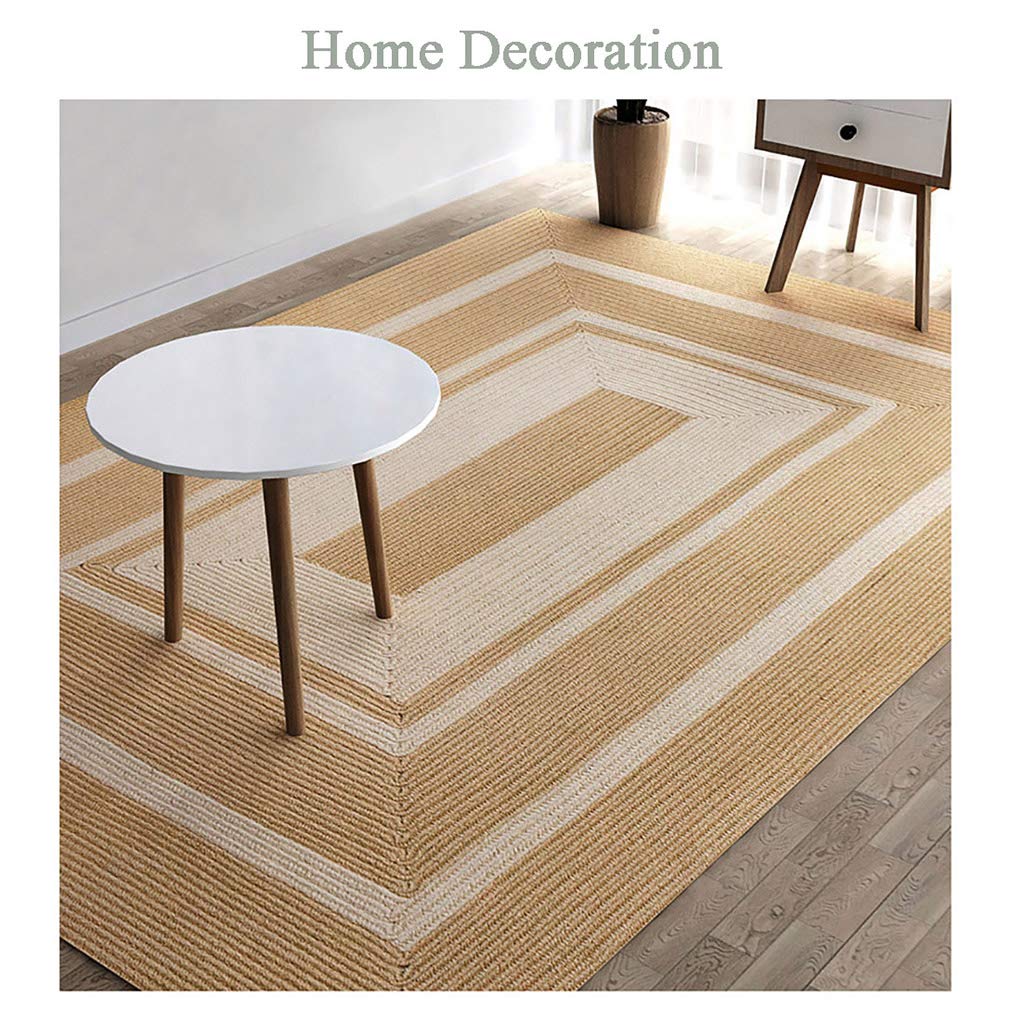 Handwoven Natural Jute Area Rug - Non-Slip & Easy to Clean Indoor/Outdoor Sisal Carpet for Hallway, Bathroom, Living Room, Patio - Beige & White | Perfect for Boho Decor, Coastal Homes & High-Traffic Areas