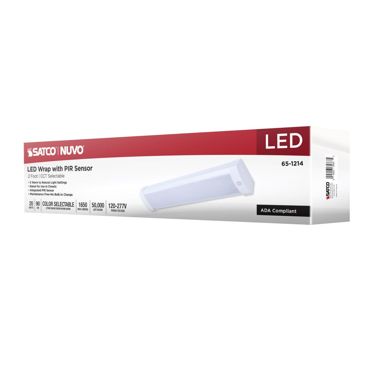 2ft LED Ceiling Wrap Light Fixture - 20W, 1650 Lumens, Adjustable CCT (3000K-5000K), Motion Sensor, 120-277V - Perfect for Hallways, Closets, and Commercial Spaces
