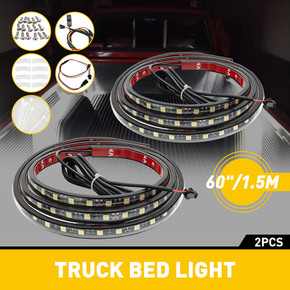 60-Inch Universal LED Truck Bed Lights Kit - 2Pcs White Light with On/Off Switch - Waterproof for Pickup Trucks, Trailers & Off-Road Vehicles - Perfect for Camping, Work Lighting & Nighttime Visibility