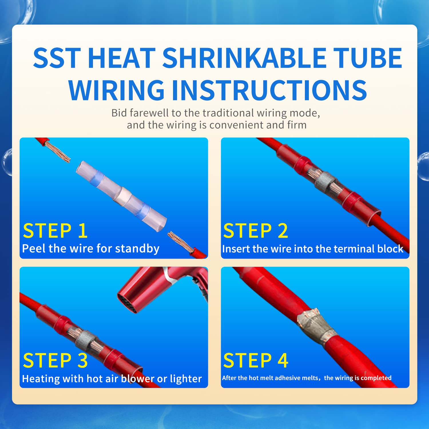16-14 AWG 2:1 Solder Seal Wire Connectors - 100pcs Heat Shrink Butt Terminals for Electrical Wiring | Waterproof & Insulated Crimp Connectors | Ideal for Automotive, Marine & Home Electrical Repairs