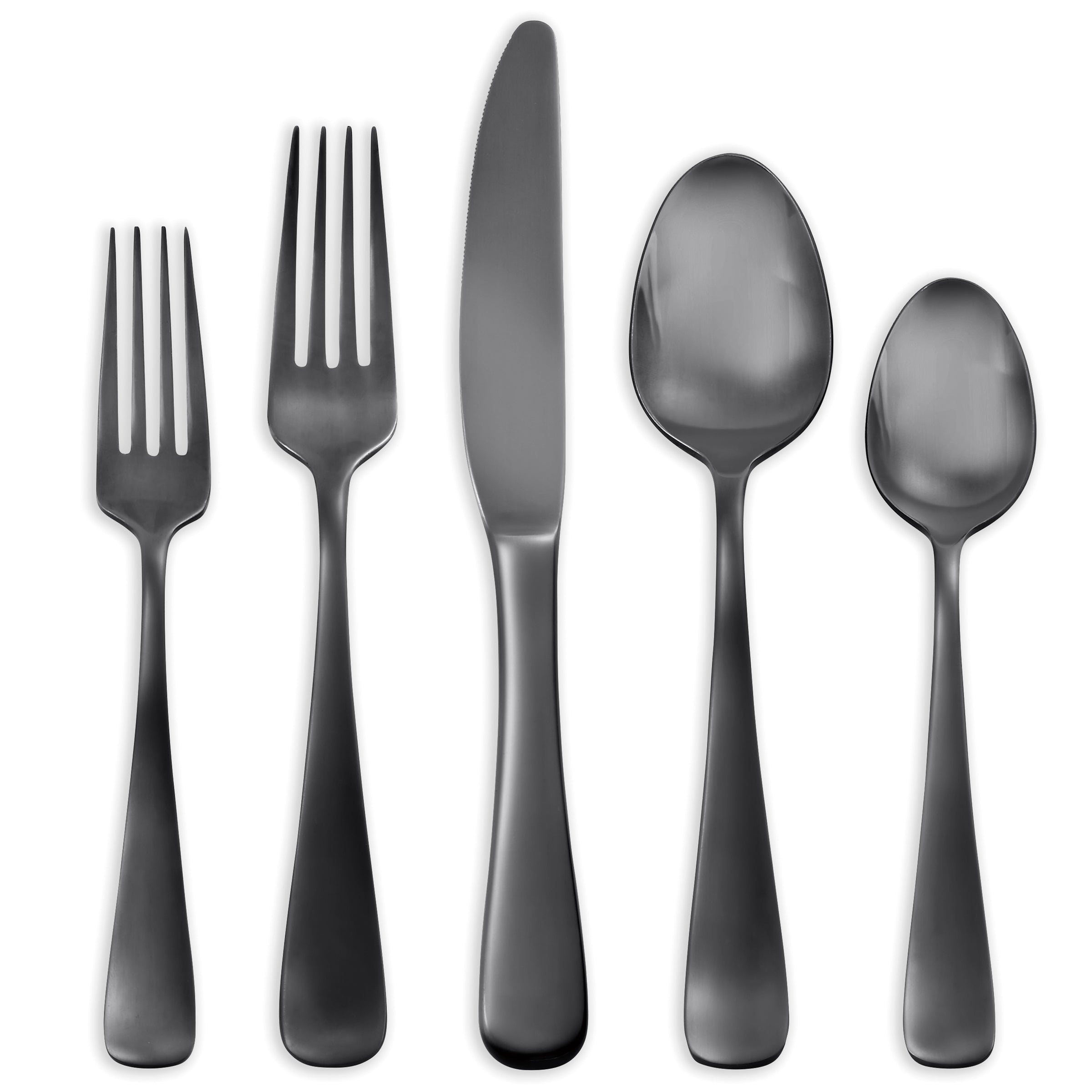 Opera Black Titanium 5-Piece Dinnerware Set - Elegant Flatware for Fine Dining, Wedding Registry & Formal Table Settings
