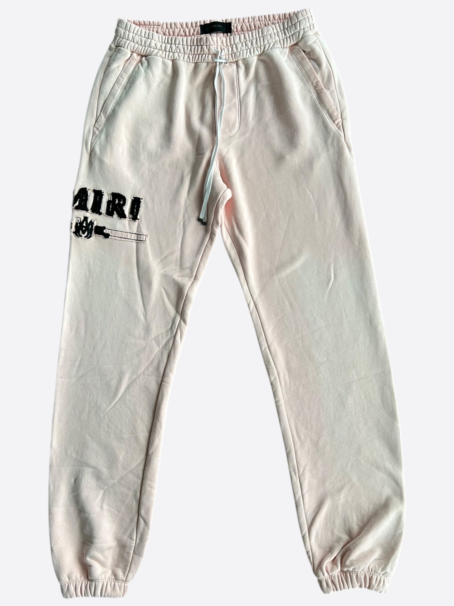 Amiri Pink and Black MA Bar Logo Sweatpants for Men - Luxury Streetwear Joggers for Casual Wear and Gym