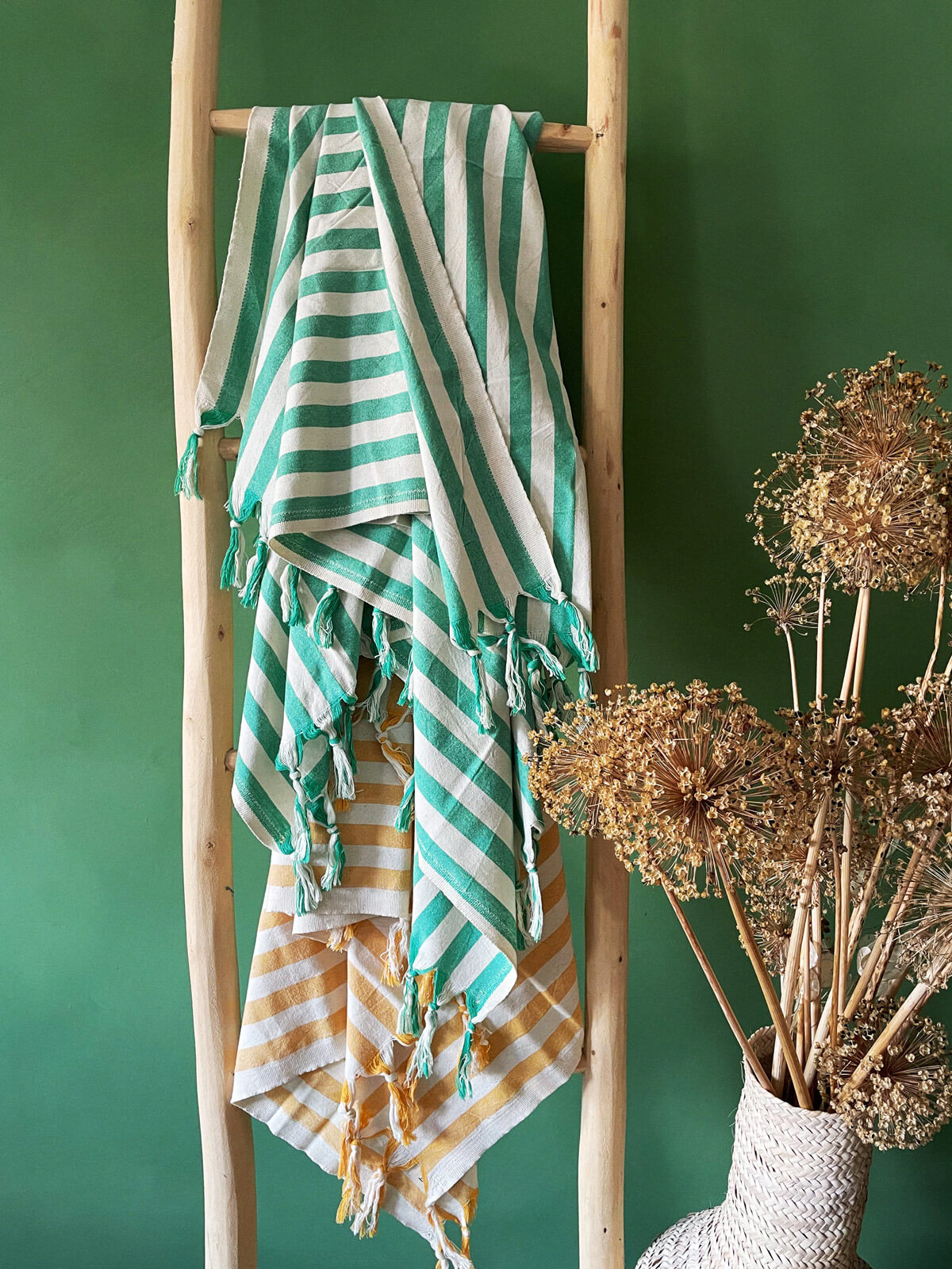 Brighton Stripe Hammam Towel - 100% Cotton Turkish Bath Towel, Mustard Yellow - Perfect for Beach, Pool, Yoga & Spa Use
