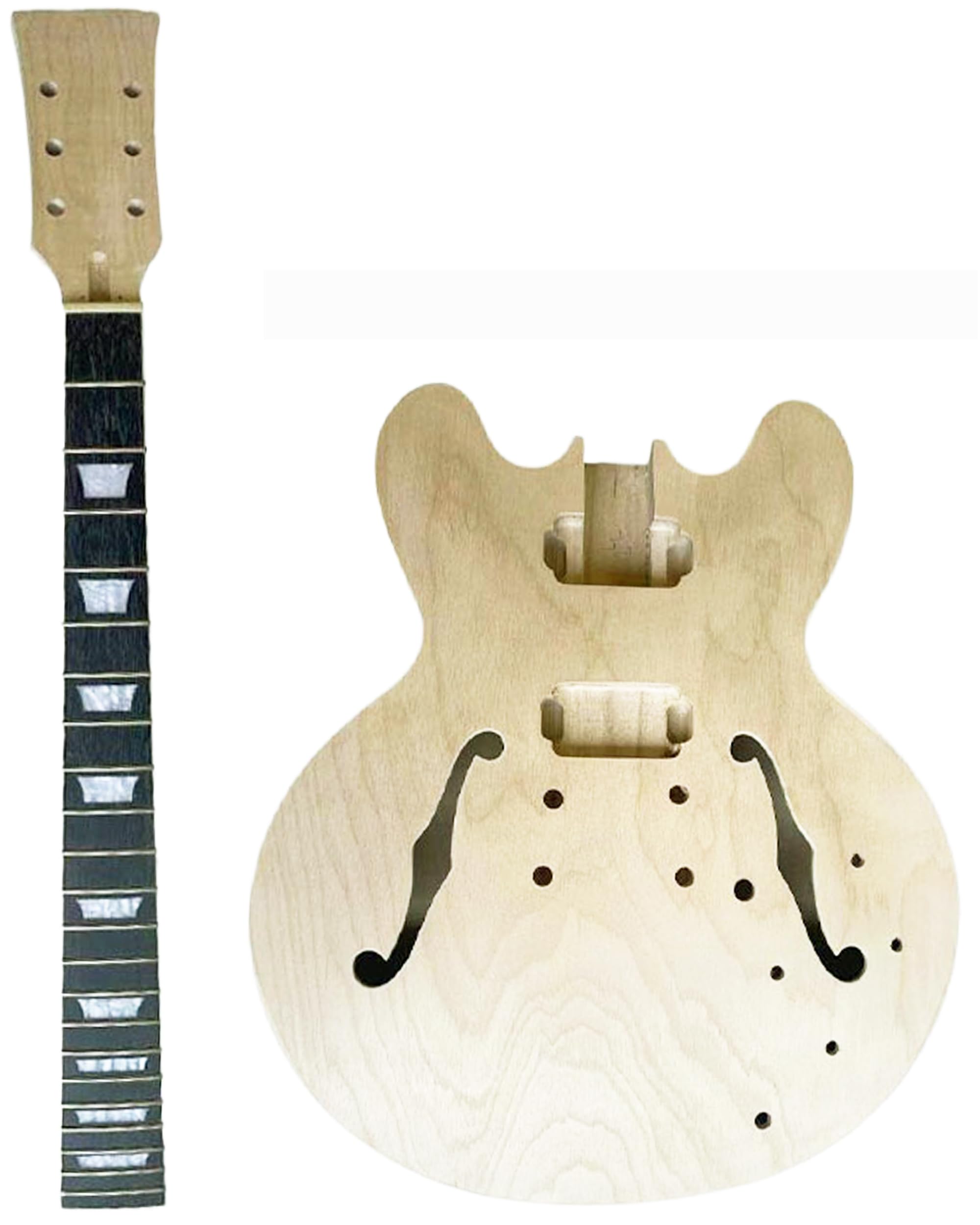 **Electric Guitar Kit - 3-Ply Maple Wood Hollow Body Blank, Maple Neck & Rosewood Fretboard - Unfinished DIY Guitar with Full Hardware Set - Perfect for Custom Builds, Home Studios & Beginners**