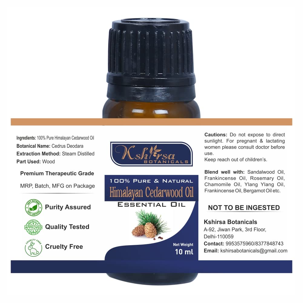 Pure Himalayan Cedarwood Essential Oil (10ml) - 100% Natural Cedrus Deodara for Skin Care, Hair Growth & Aromatherapy | Includes Euro Dropper | Perfect for Diffusers, Massage & DIY Beauty Products