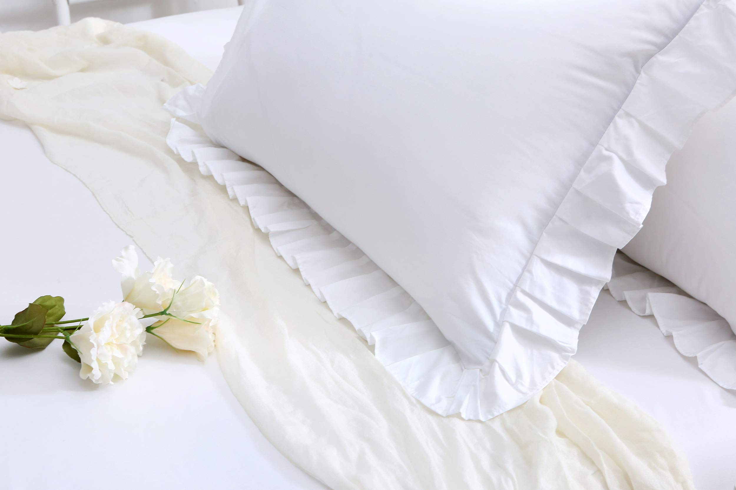 Premium Egyptian Cotton Ruffles Pillowcases - Queen Size 2-Pack (20x30 inches) Soft & Thick White Pillow Shams for Bedroom Luxury & Hotel Style Comfort