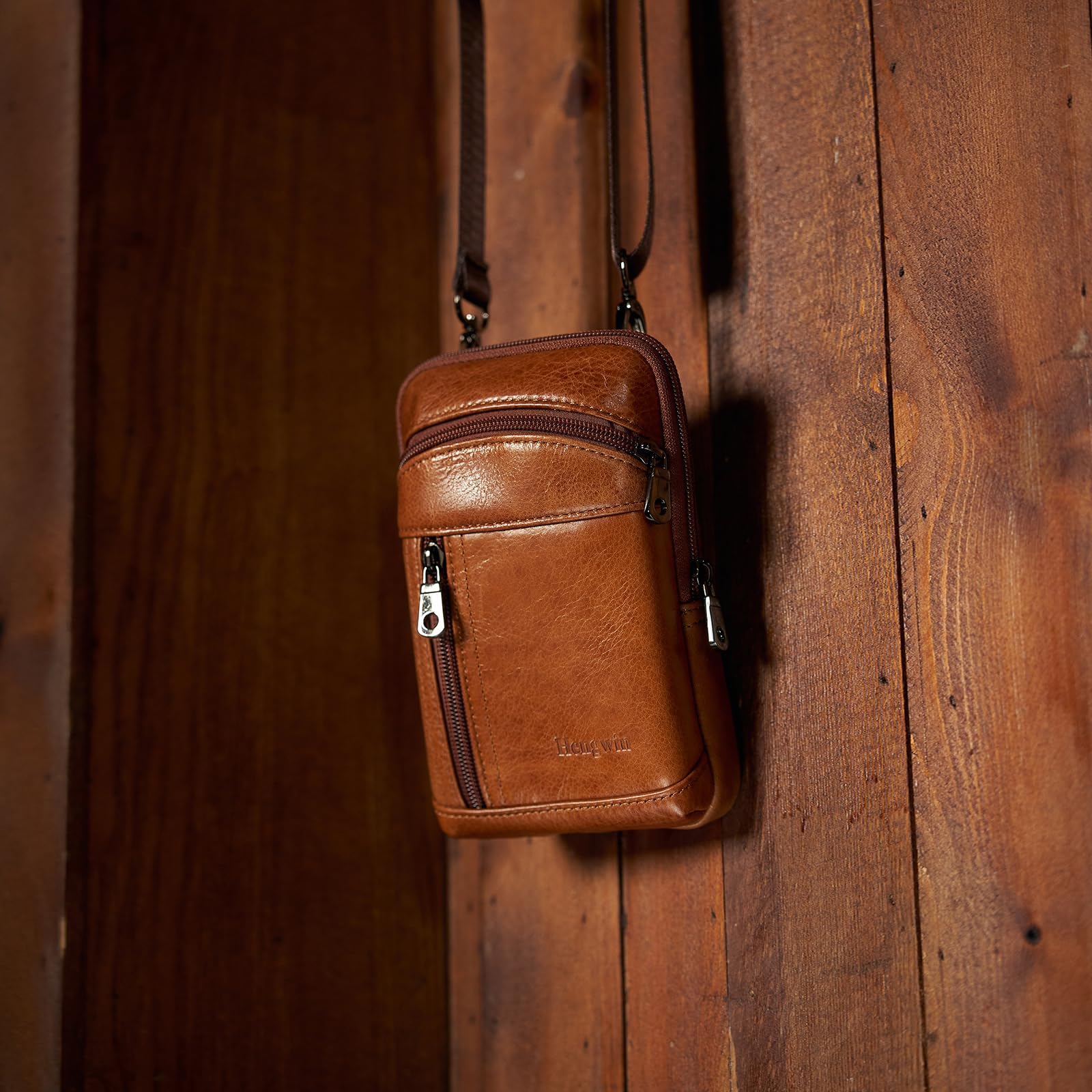Premium Genuine Leather Phone Holster for iPhone 16/15/14/13/12/11 Pro Max & Samsung Galaxy S25/S24/S23 Ultra/A15 - Wallet Case with Belt Clip & Crossbody Strap - Men's Shoulder Bag Purse (Brown) - Perfect for Work, Travel & Outdoor Activities