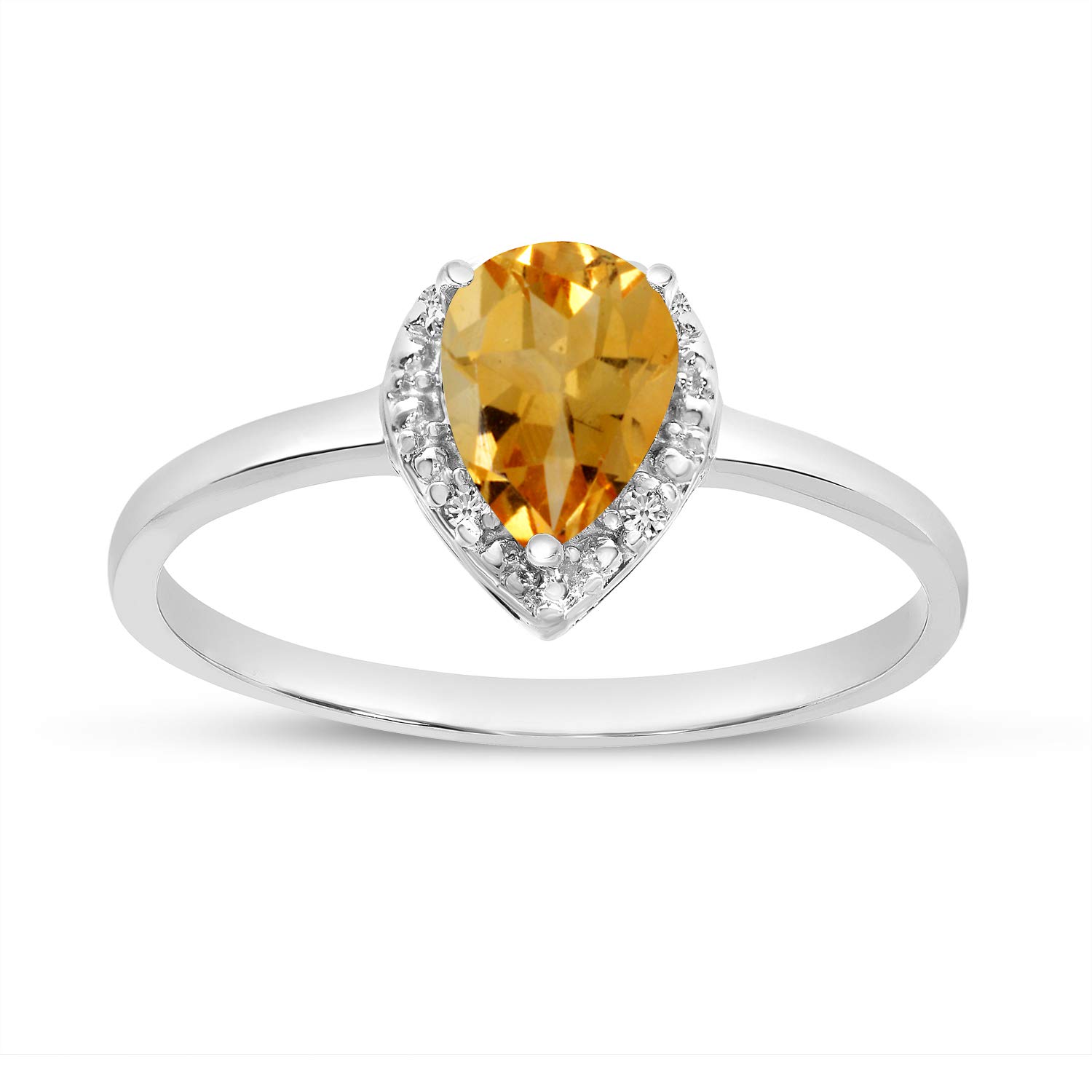 14K White Gold Pear Citrine and Diamond Ring – Elegant Jewelry for Weddings, Anniversaries & Special Occasions