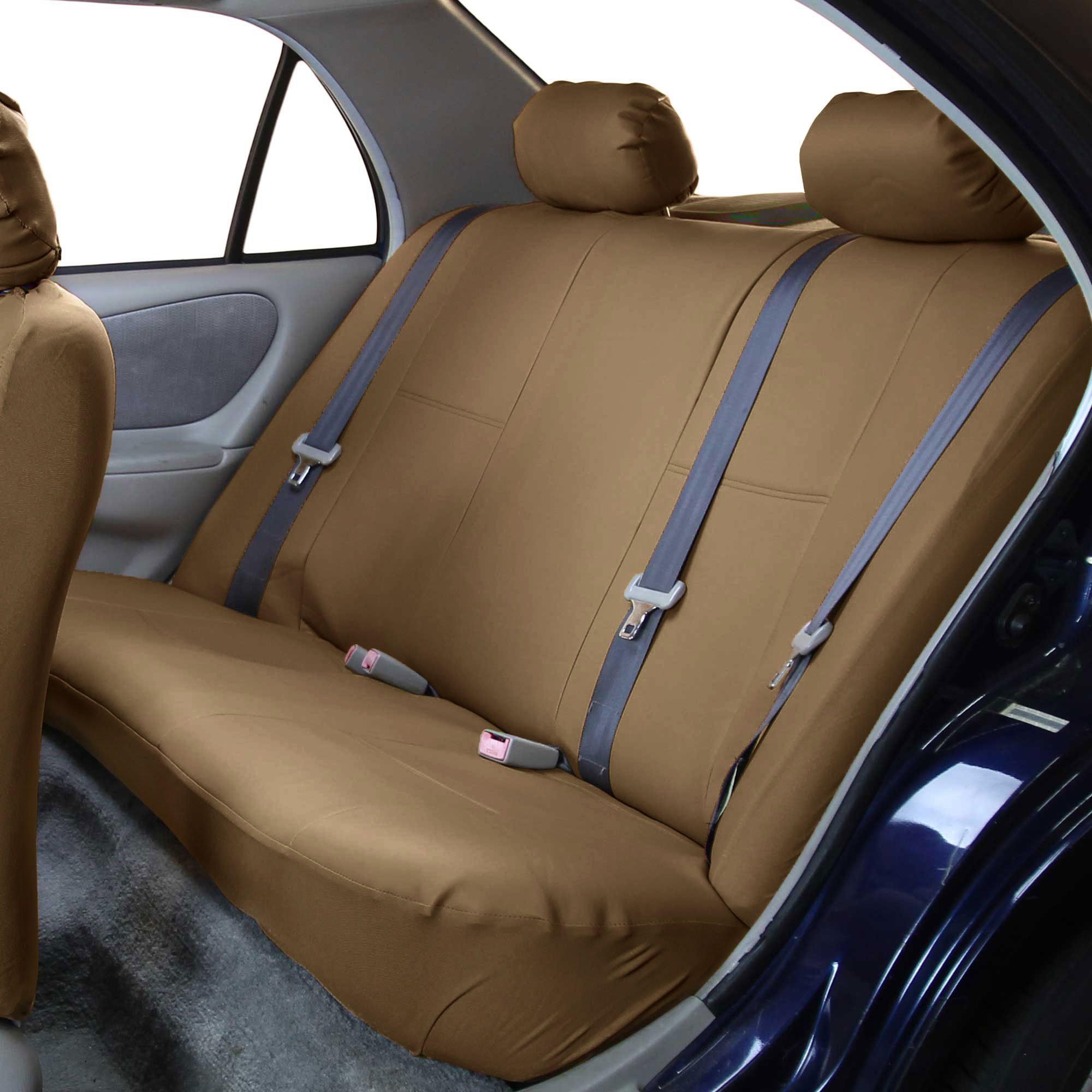 Premium FH Group PU Leather Car Seat Covers Full Set - Universal Fit for Trucks, SUVs & Vans (Front & Rear Split Bench, Tan) | Easy Installation with Free Gift | Perfect for Road Trips, Daily Commute & Family Protection