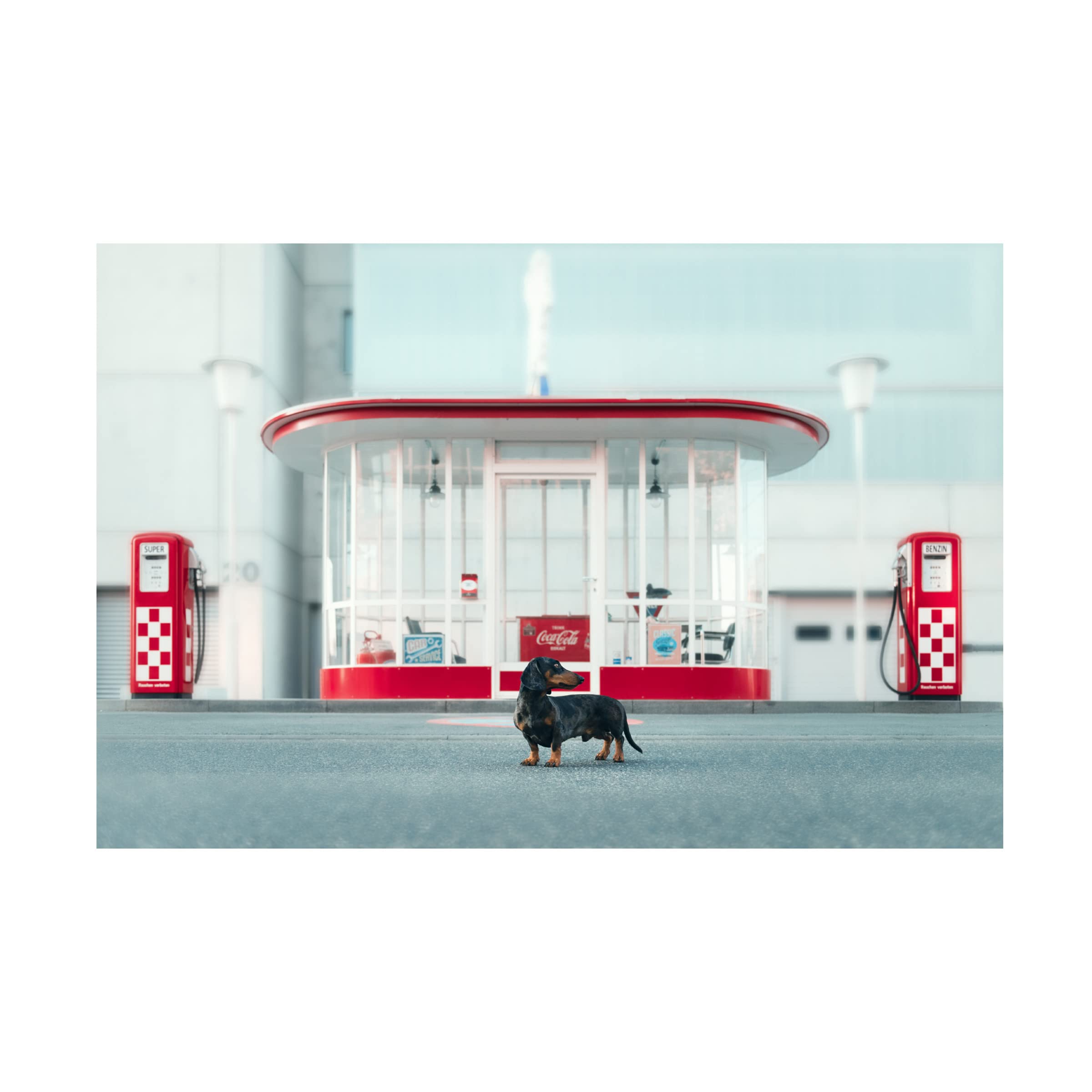 Trademark Fine Art 'Der Tankwart' Canvas Art Print by Heike Willers - Vintage Gas Station Painting for Living Room, Office & Cafe Wall Decor