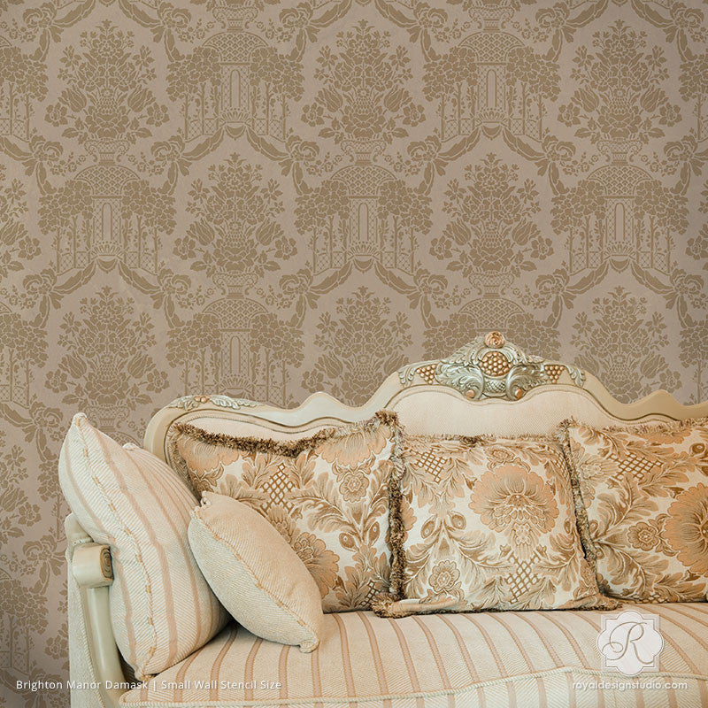Brighton Manor Damask Wall Stencil - Reusable DIY Painting Template for Home Decor, Accent Walls & Furniture - Perfect for Bedrooms, Living Rooms & Craft Projects