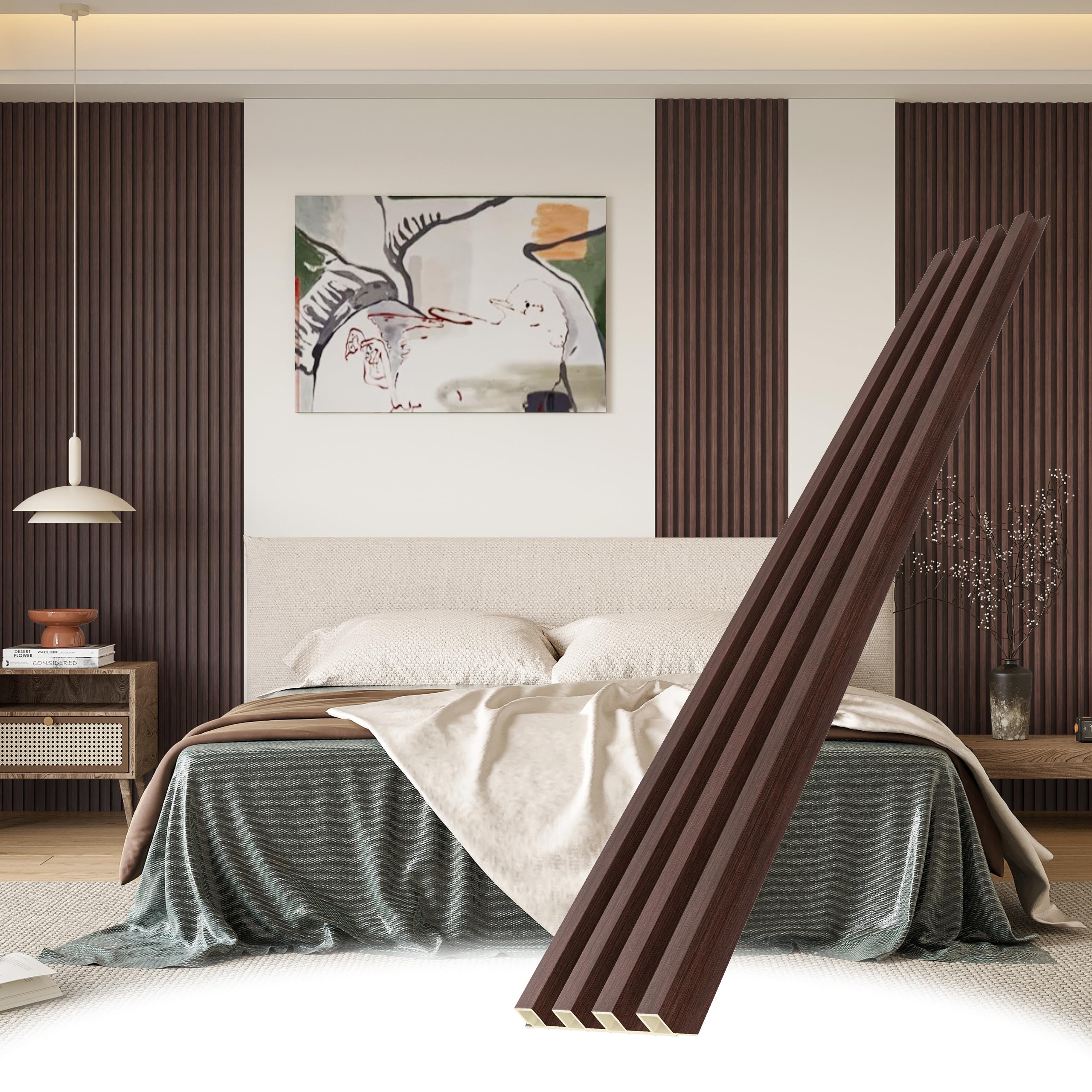 Premium WPC Slat Wall Panels - 8 Pack Modern Wood Slats for Walls & Ceilings | Acoustic Soundproofing Panels | Walnut Finish 95
