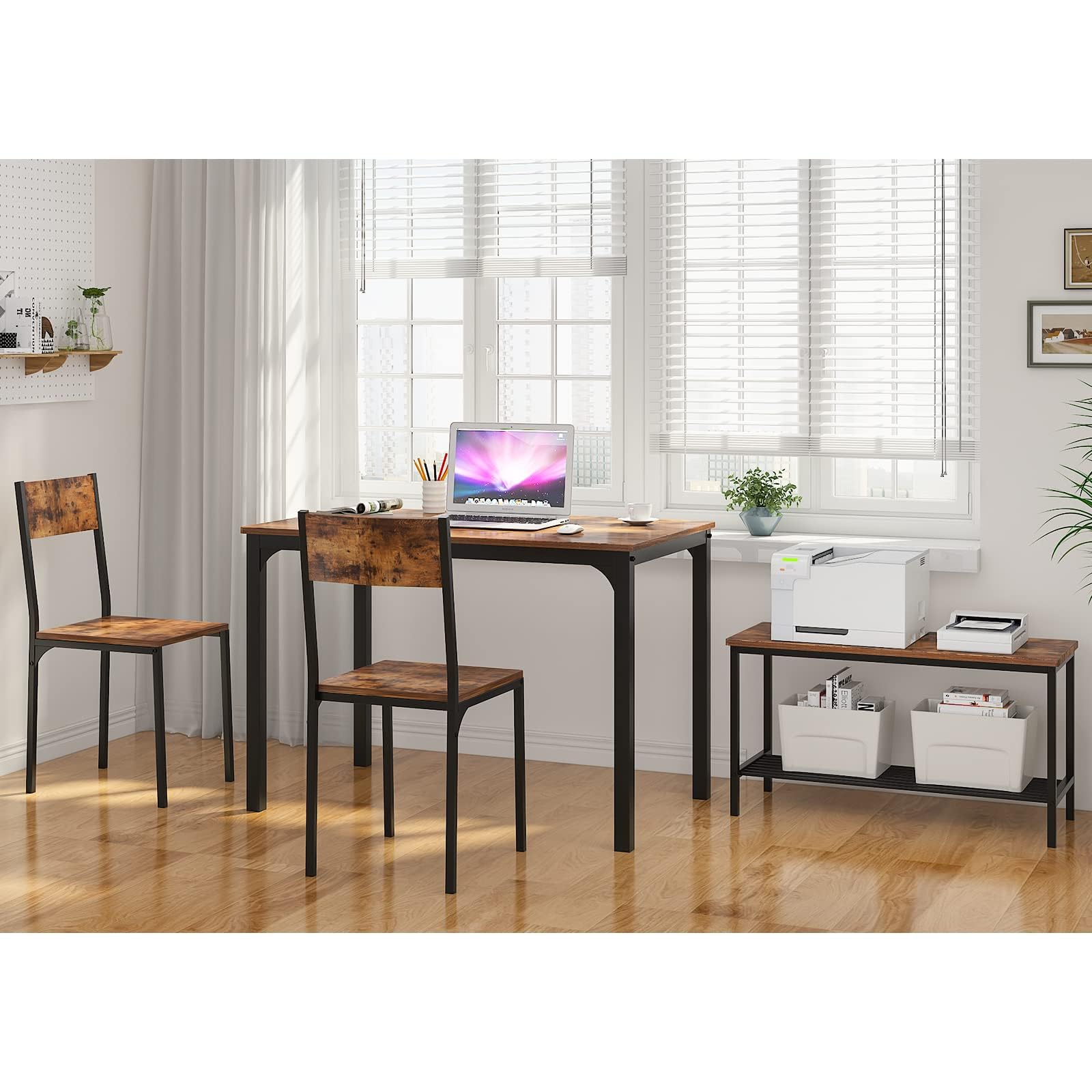 SogesPower 43 Inch Rustic Brown Dining Table Set with 2 Chairs & Bench - Kitchen & Dining Room Furniture for Home & Restaurant Use | Perfect for Family Meals, Entertaining Guests & Small Space Dining