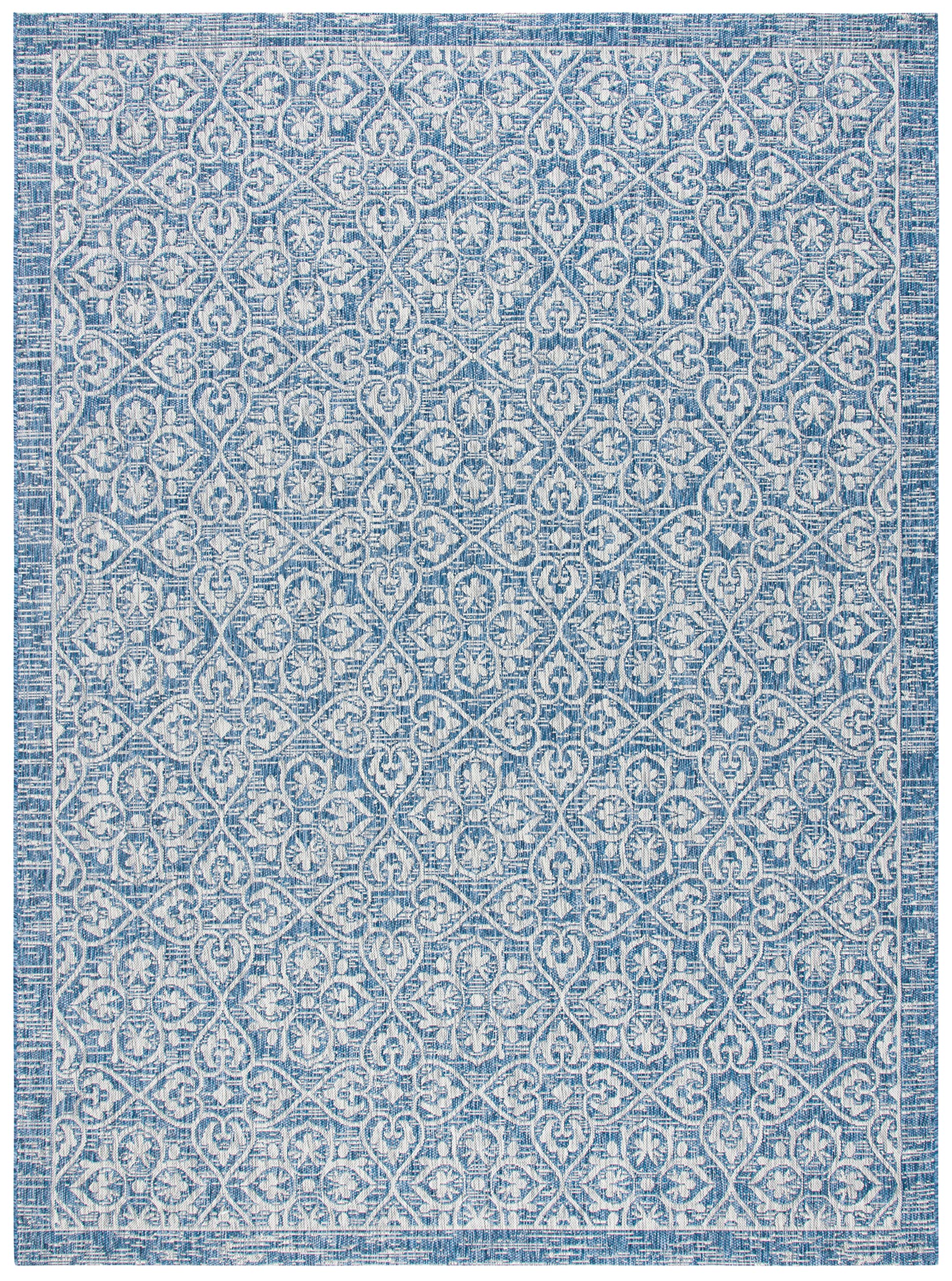 SAFAVIEH Courtyard Collection 8' x 11' Navy/Grey Indoor Outdoor Waterproof Rug - Easy to Clean, Stain Resistant for Patio, Backyard, Mudroom, Deck & Poolside (CY8766)
