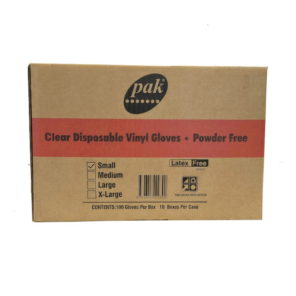 PAK Vinyl Clear Powder Free Gloves - 100 Pack, Disposable Food Safe Gloves for Cooking, Cleaning & Medical Use