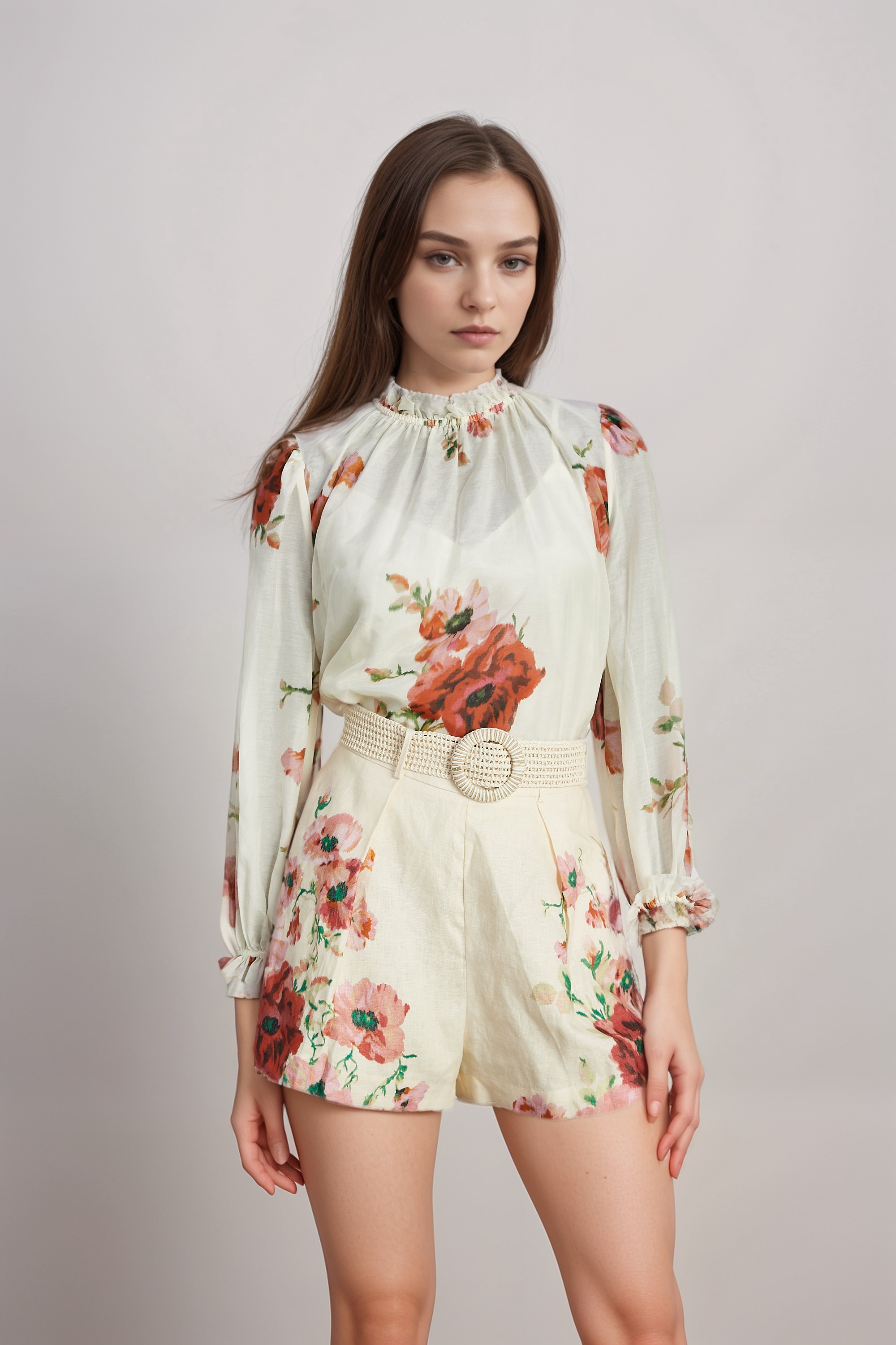 Chantal Floral Print Shirt & Shorts Matching Set for Women - Summer Outfit, Beach Vacation, Casual Wear