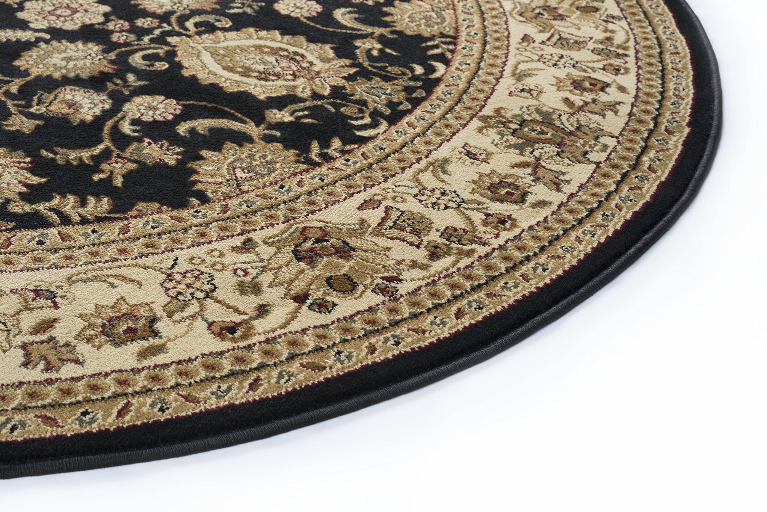 8ft Round Indoor Area Rug for Living Room, Dining Room, Bedroom, Entryway - Traditional Oriental Black Carpet (7'11