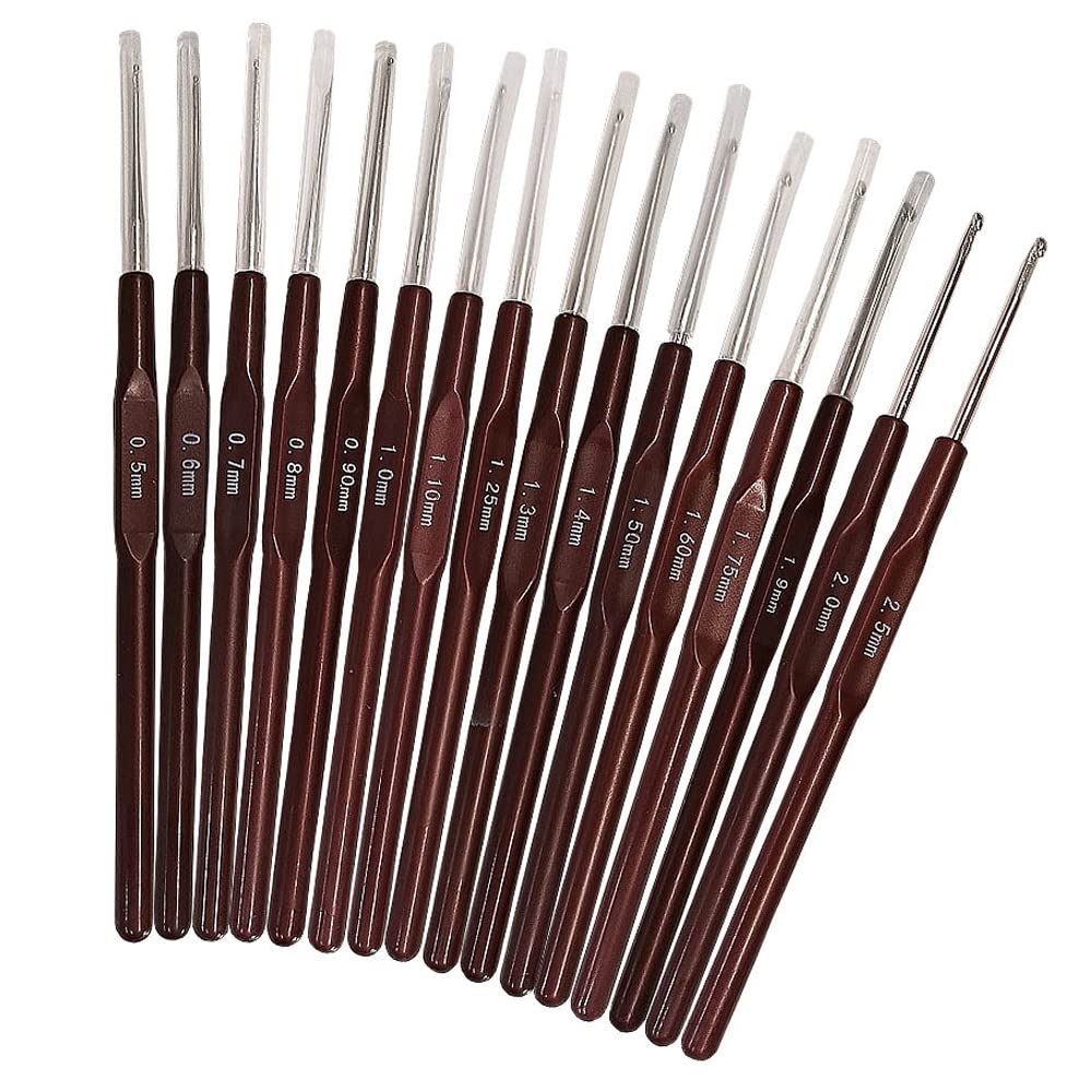 Premium LOAVER Crochet Hook Set (0.5mm-2.5mm) - Ergonomic Coffee Handle Lace Crochet Tools for Knitting, Amigurumi & DIY Crafts - Perfect for Beginners & Professional Crocheters