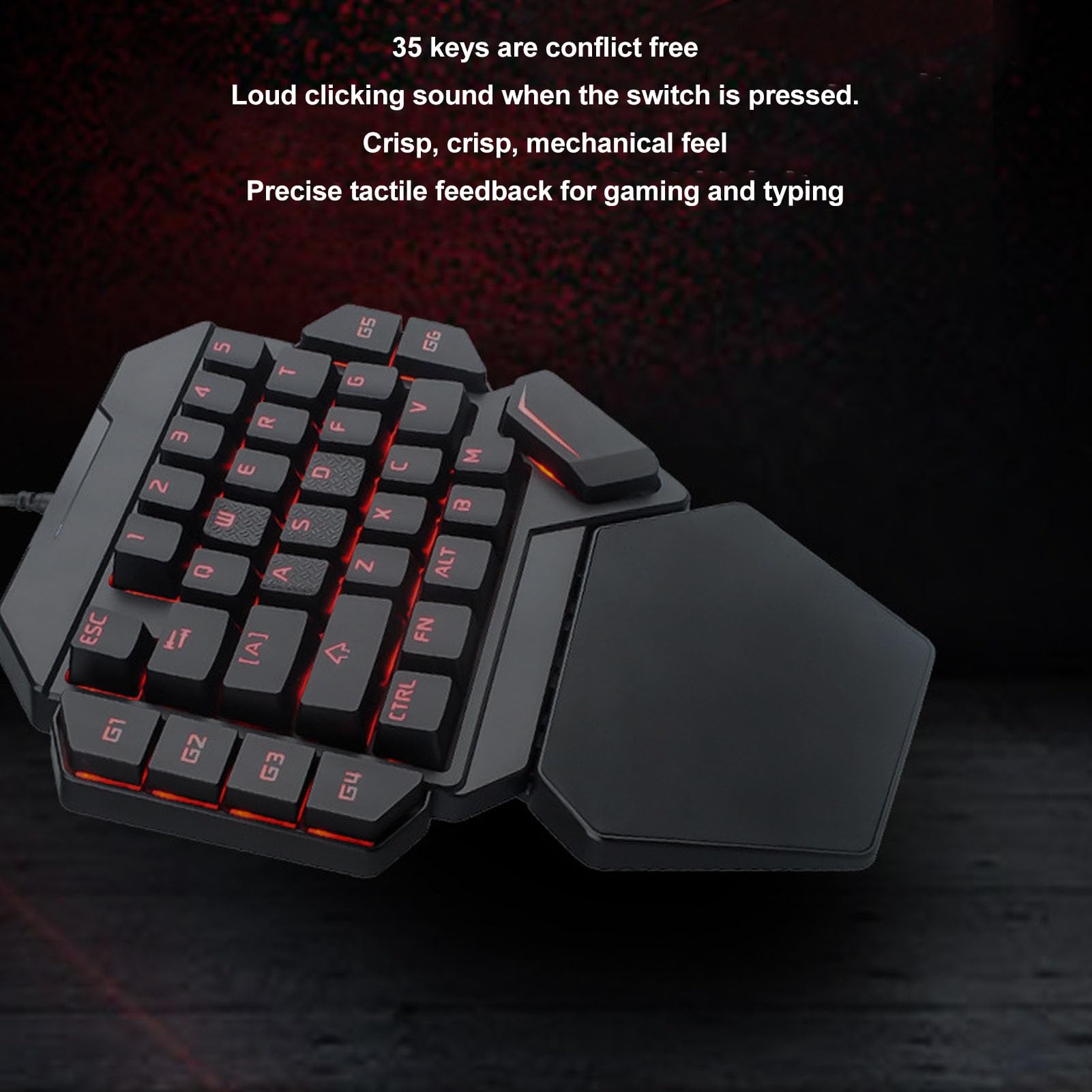 GOWENIC One-Handed RGB Gaming Keyboard - 35 Keys with Wrist Rest for PC Gamers