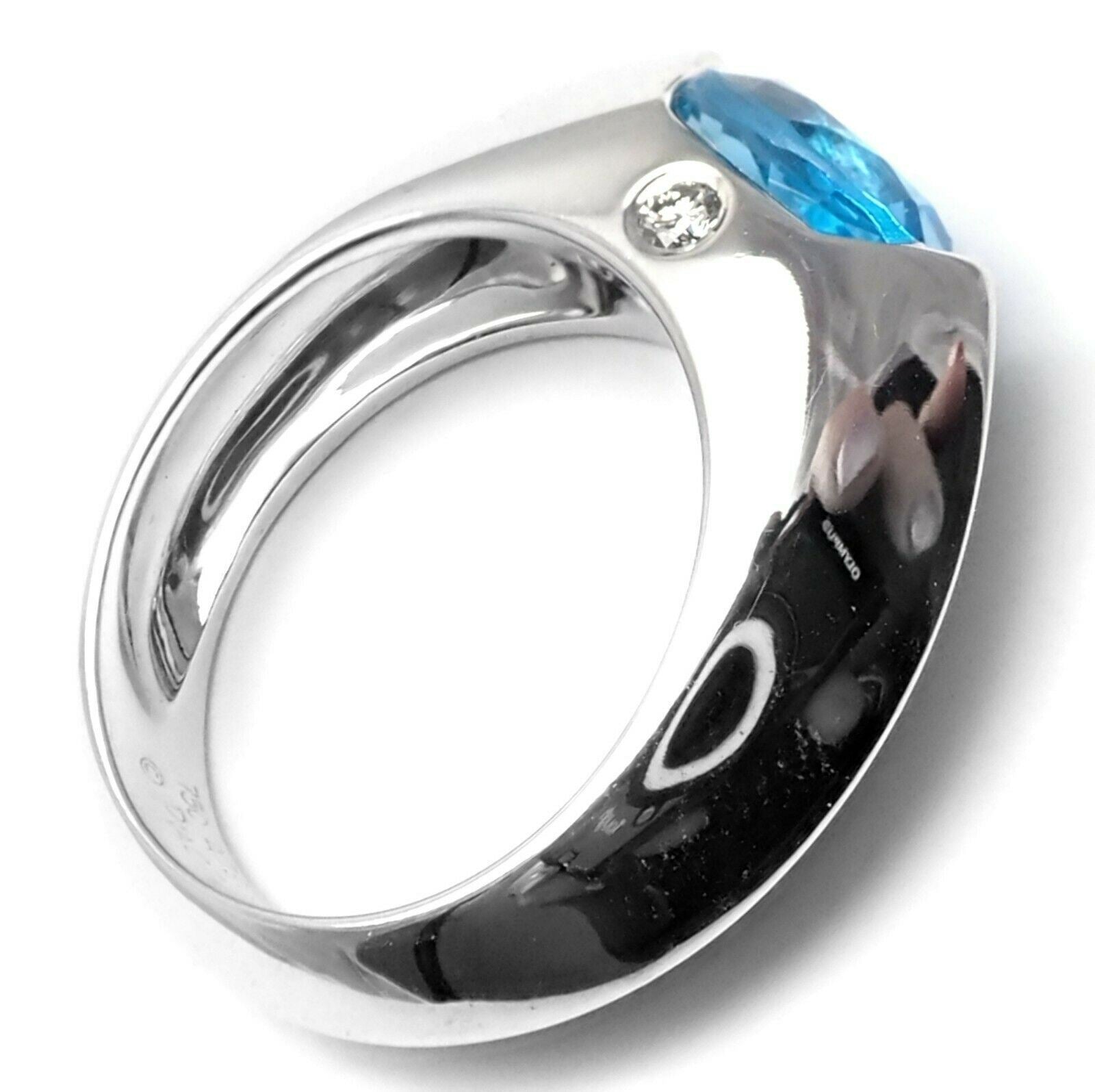 Authentic Piaget 18K White Gold Diamond & Blue Topaz Dome Ring for Women | Luxury Wedding Band, Anniversary Gift, Engagement Jewelry for Special Occasions