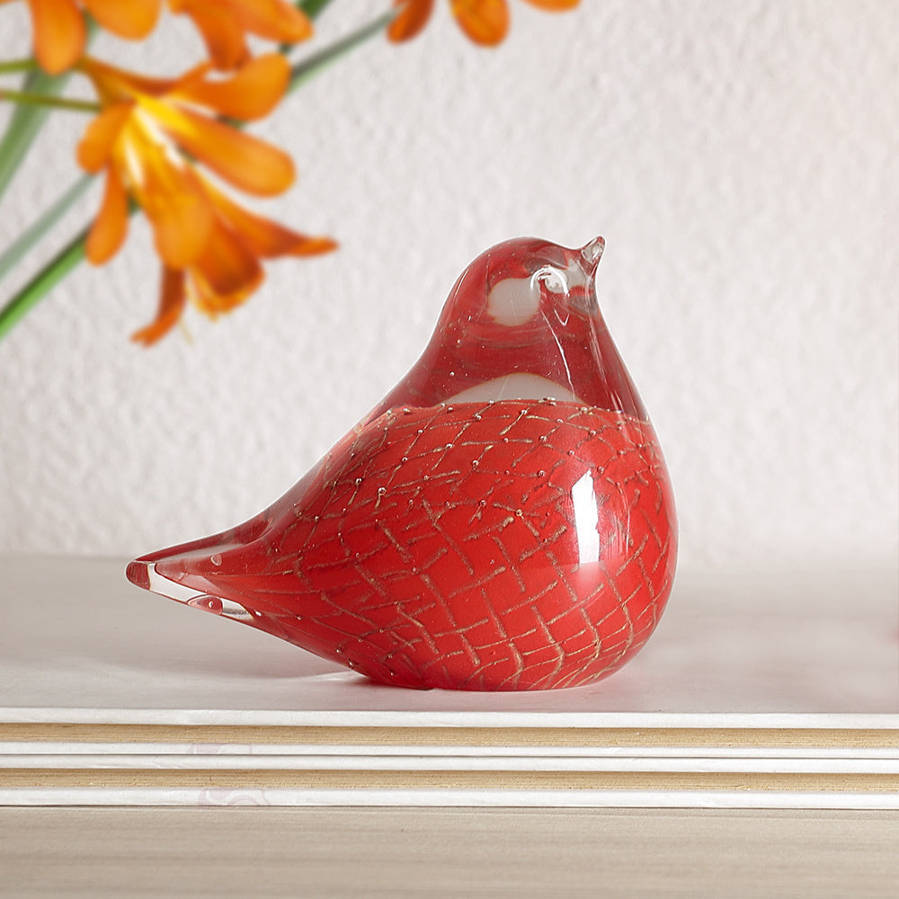 Handmade Red Glass Bird Figurine - Elegant Home Decor & Gift Idea for Bird Lovers | Perfect for Living Room, Office Desk & Wedding Centerpieces