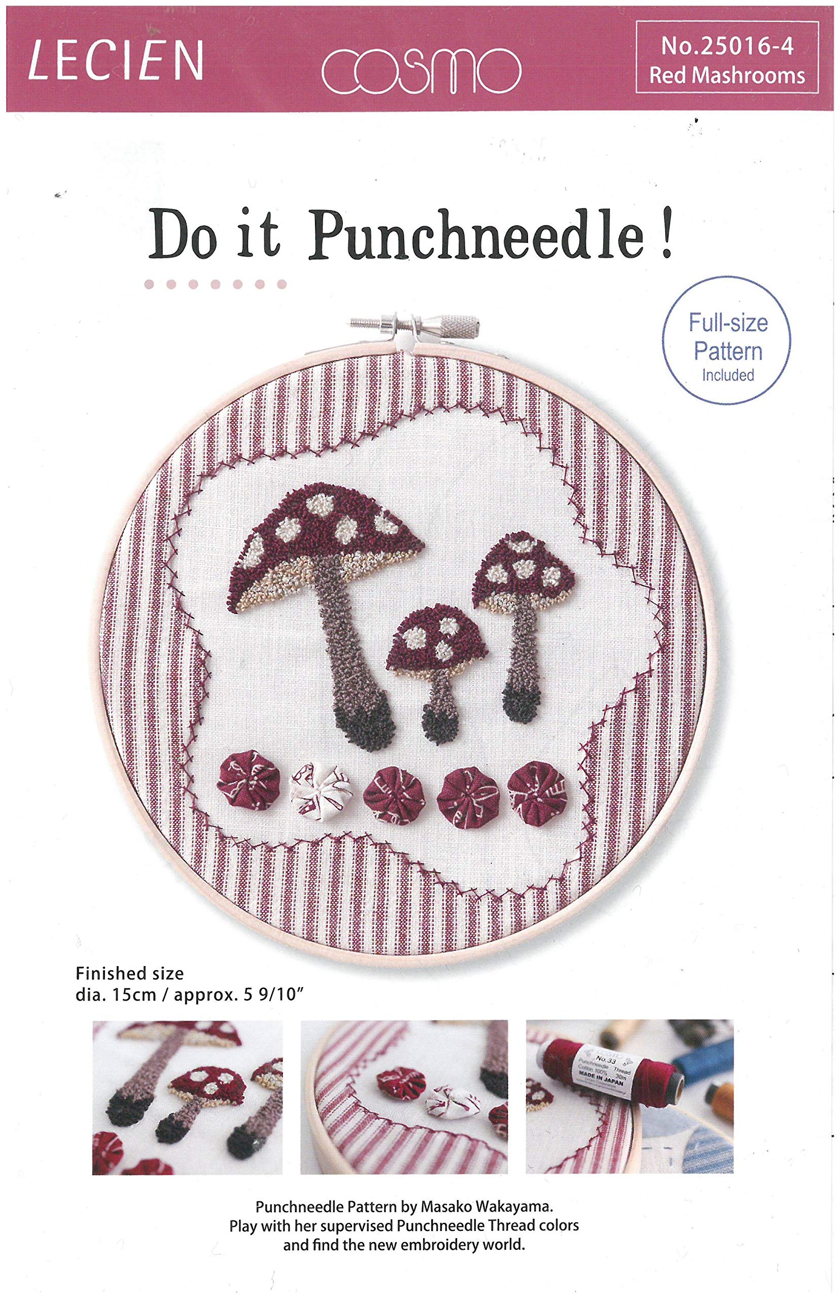 Red Mushrooms Punch Needle Embroidery Kit - Lecien Corporation DIY Craft for Home Decor & Wall Art
