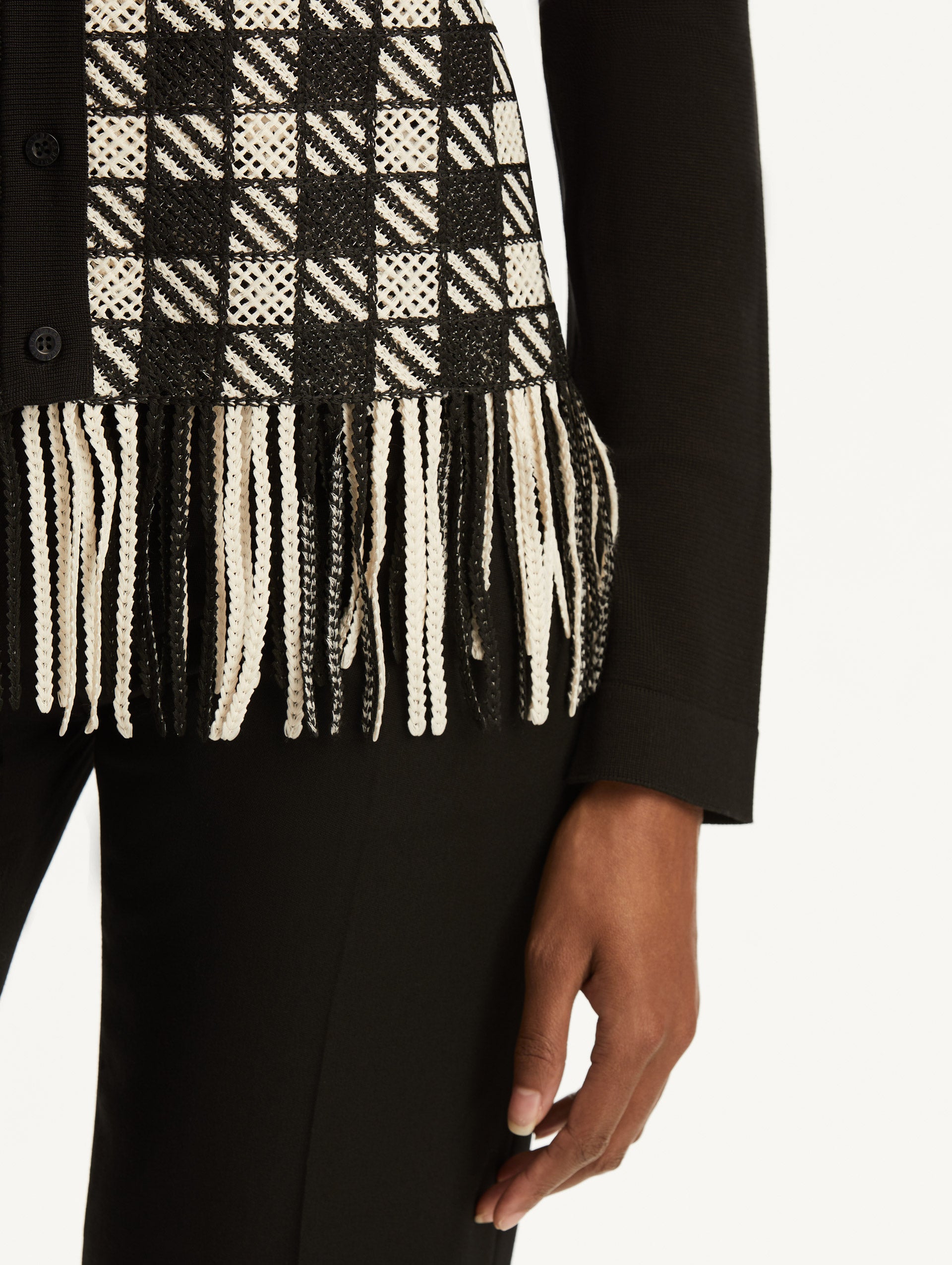 Elegant Checked Fringe Guipure Lace Cardigan for Women - Stylish Open Front Knit Sweater for Fall & Winter, Perfect for Office, Date Night and Casual Outfits