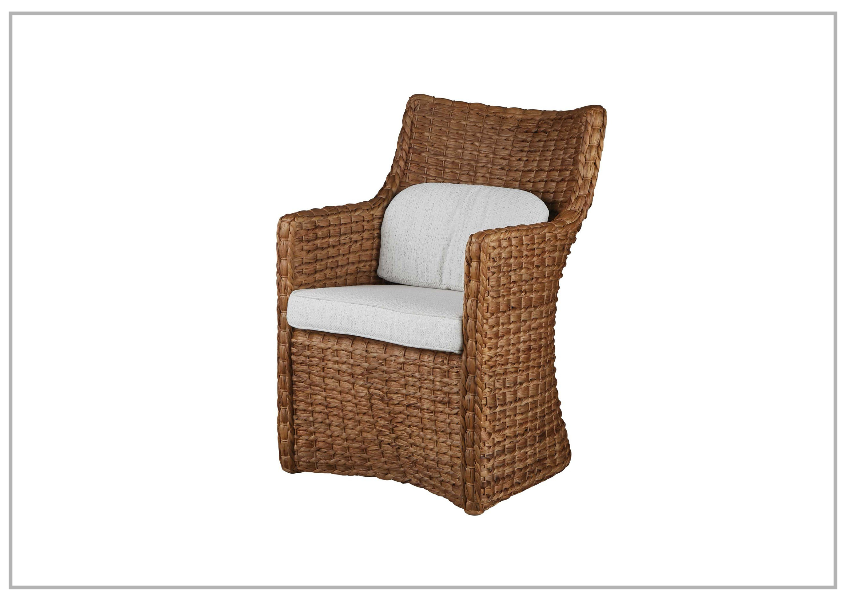 Universal Montego Brown Woven Arm Chair with Natural Tan Finish - Comfortable Wicker Accent Chair for Living Room, Patio, or Bedroom Decor
