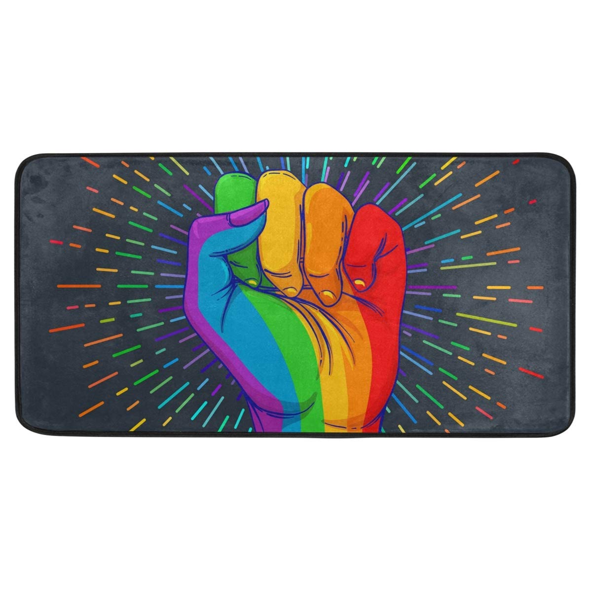 Rainbow Fist Pride Doormat - Non-Slip Indoor/Outdoor Welcome Mat for Front Door, Bedroom, Kitchen - LGBTQ+ Home Decor for Entryway, Patio & Housewarming Gifts