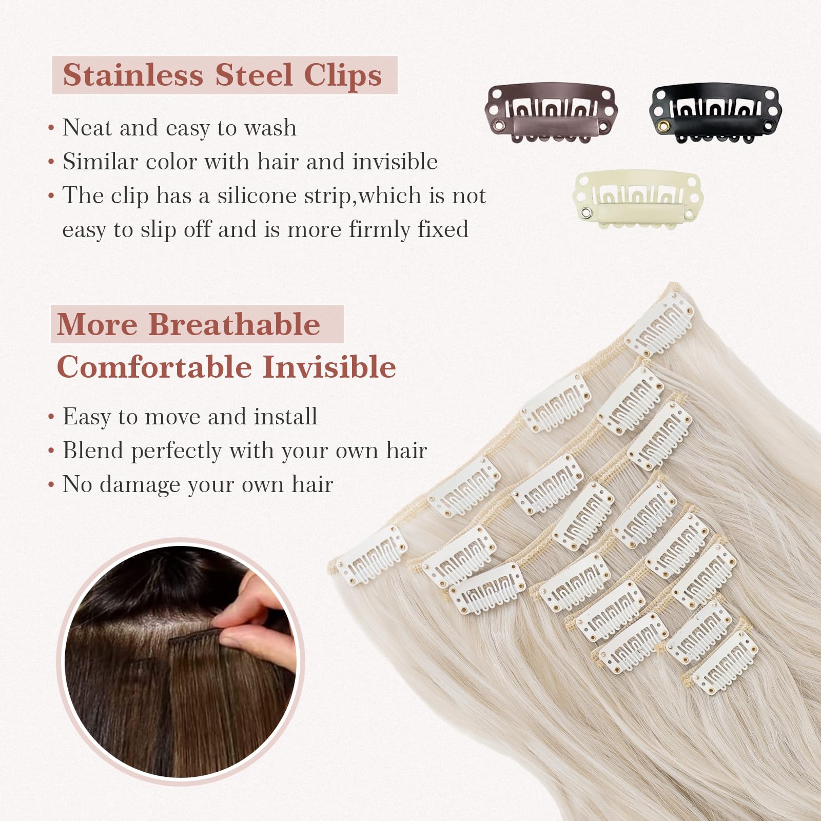 8Pcs 18Clips Full Head Clip-in Human Hair Extensions 24