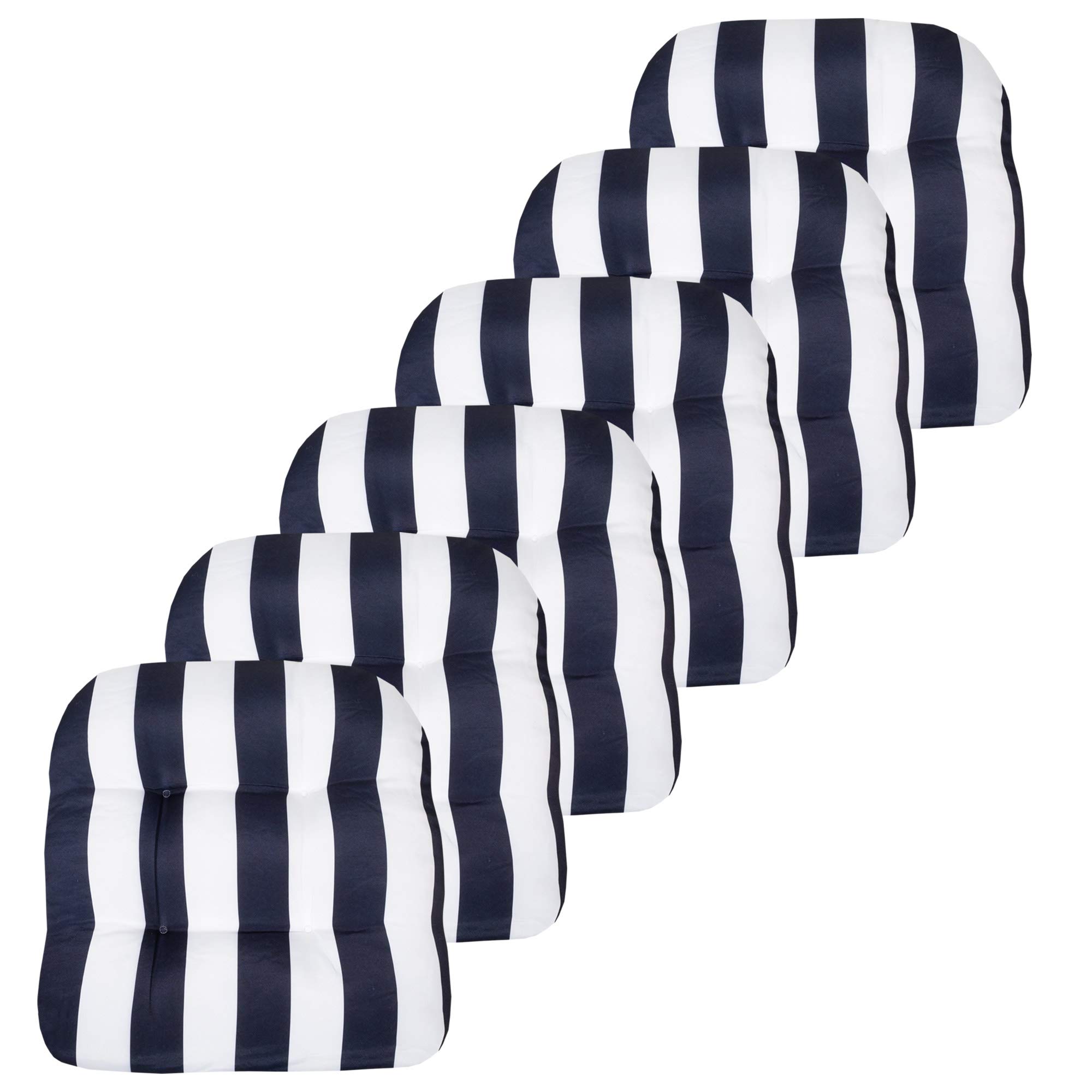 Premium Outdoor Chair Cushions 19x19 Inch - 6 Pack Thick Tufted Patio Seat Covers with Fiber Fill, Comfortable Havana Navy/White - Perfect for Garden, Poolside, Deck & Backyard Furniture