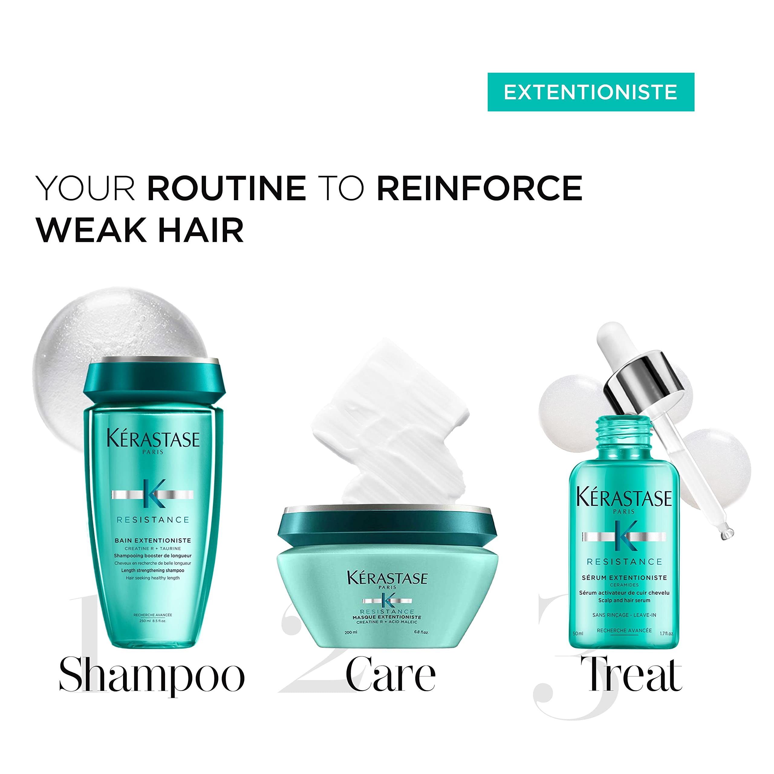 Kérastase Resistance Extentioniste Hair Growth Trio Set - Strengthening Shampoo, Smoothing Mask & Leave-In Serum for Long Hair Care | All Hair Types | Promotes Growth & Repair | Perfect for Daily Hair Routine & Special Occasion Styling