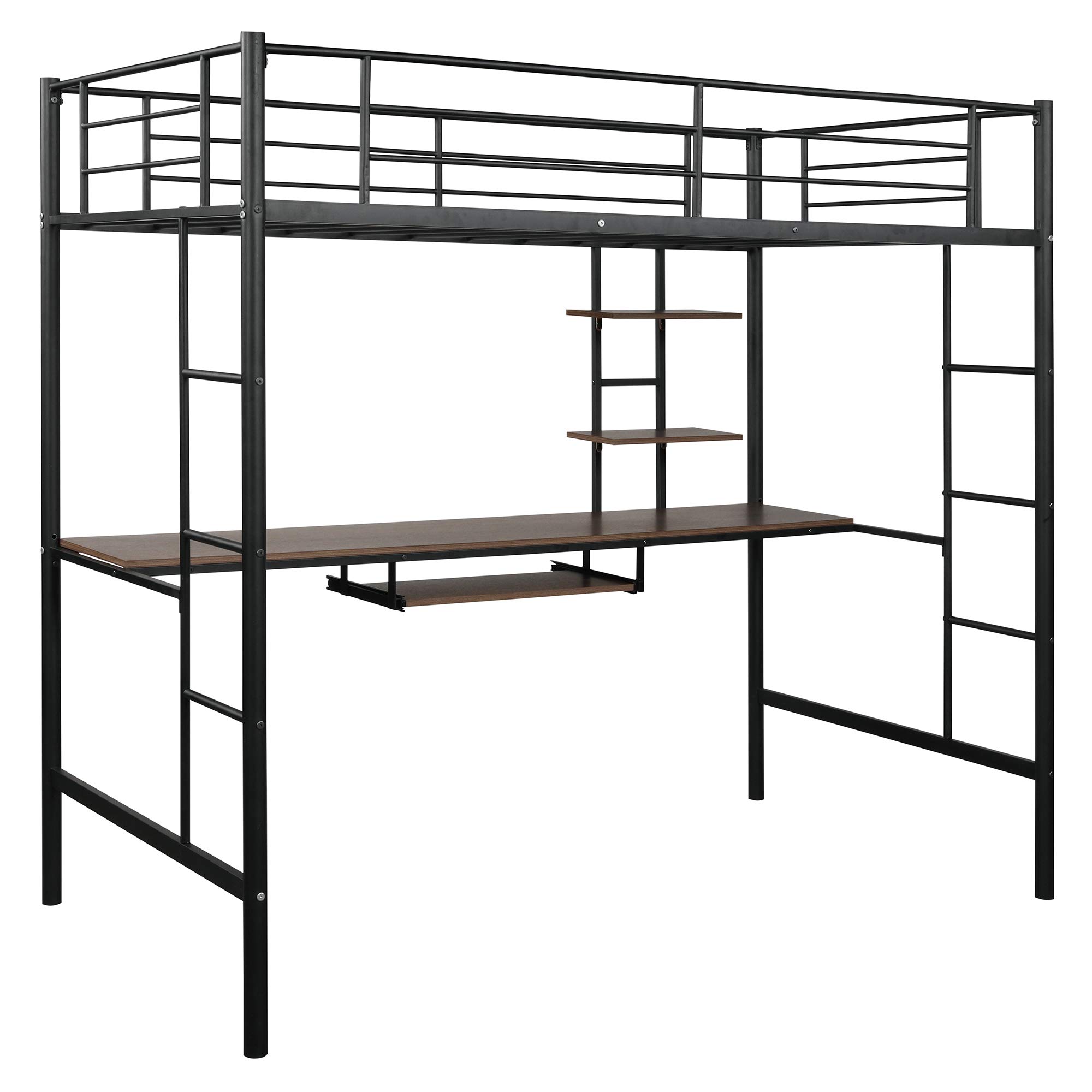RUNNA Twin Loft Bed for Kids & Teens - Sturdy Metal Bunk Bed with Built-in Study Desk, Storage Shelves & Keyboard Tray - Space Saving Furniture for Small Rooms - Perfect for Dorm, Bedroom or Apartment
