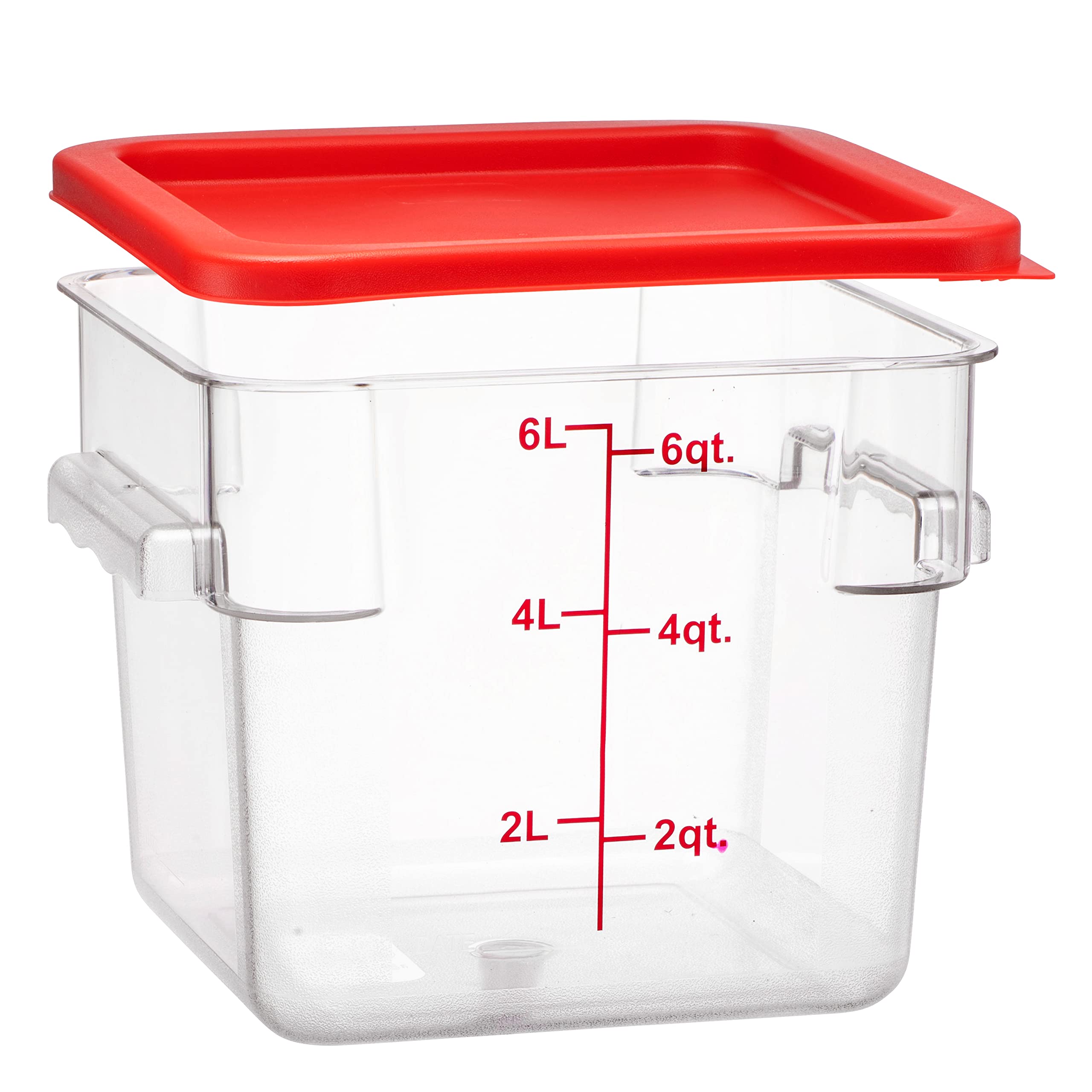 Tiger Chef 6 Quart Clear Commercial Grade Square Polycarbonate Food Storage Containers with Red Lids - Perfect for Restaurant, Bakery, and Home Kitchen Organization
