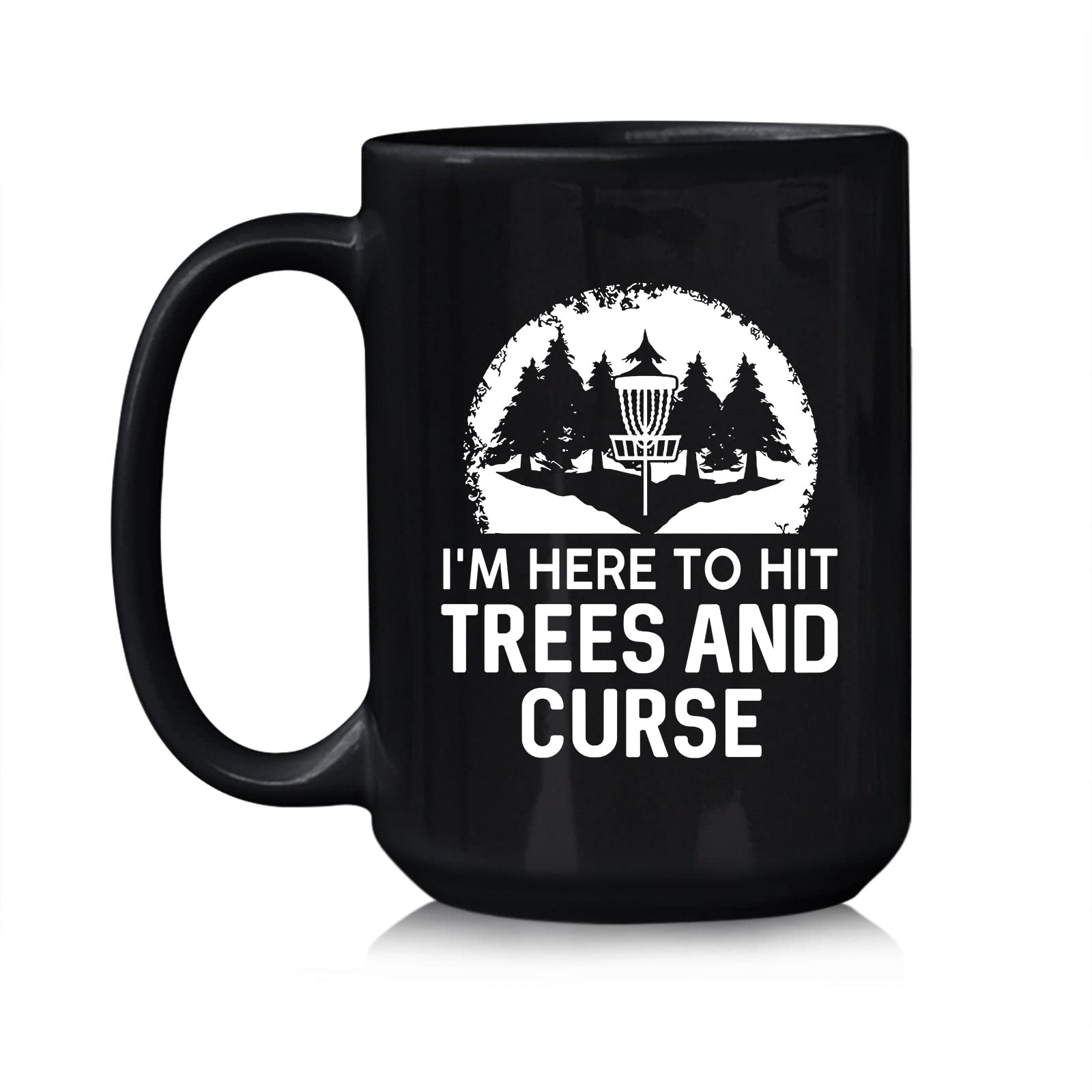 Funny Disc Golf Coffee Mug - 'I'm Here to Hit Trees and Curse' Ceramic Tea Cup for Disc Golf Players & Fans - 11oz & 15oz Pottery Mugs - Perfect Gift for Golf Enthusiasts, Office Humor, and Coffee Lovers