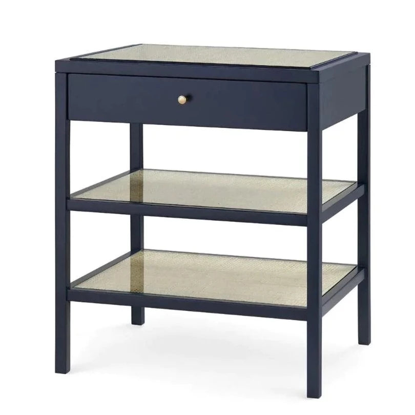 Midnight Blue Lacquer Caanan 1-Drawer Side Table - Compact Nightstand for Bedroom, Living Room, or Office