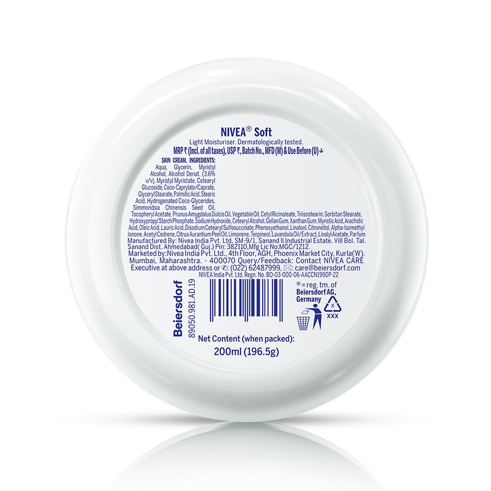 NIVEA Soft Light Moisturizing Cream for Face, Hands & Body - Vitamin E & Jojoba Oil Hydration - Non-Greasy Formula - 6.8 fl oz - Perfect for Daily Skincare & Dry Skin Relief
